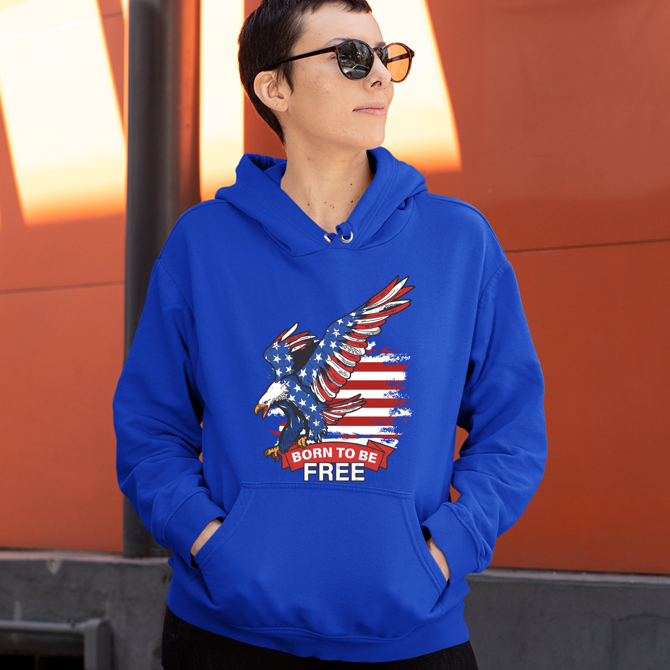 Diving Bald Eagle Sweatshirt Born to Be Free American Flag 4th of July Hoodie - Picture 31 of 36