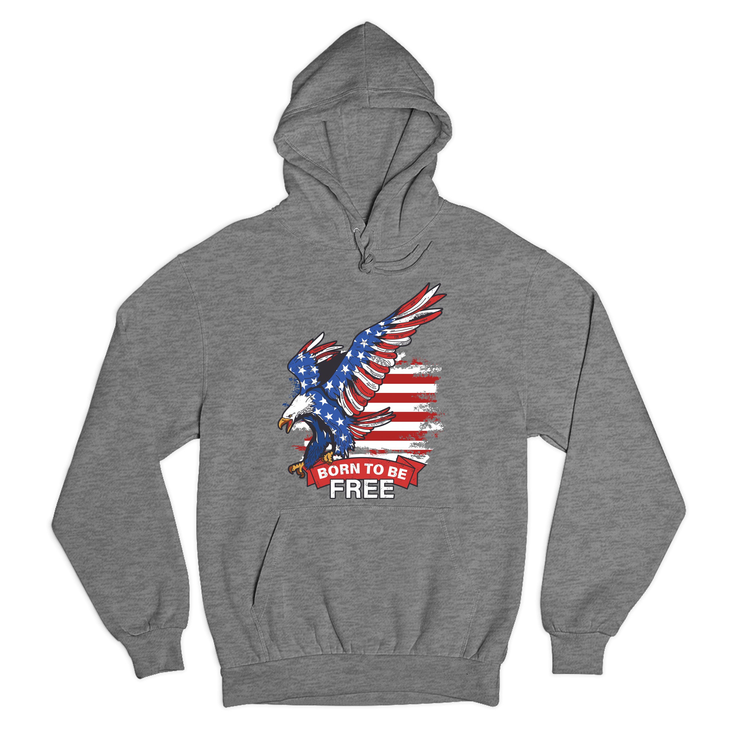 Diving Bald Eagle Sweatshirt Born to Be Free American Flag 4th of July Hoodie - Picture 7 of 36