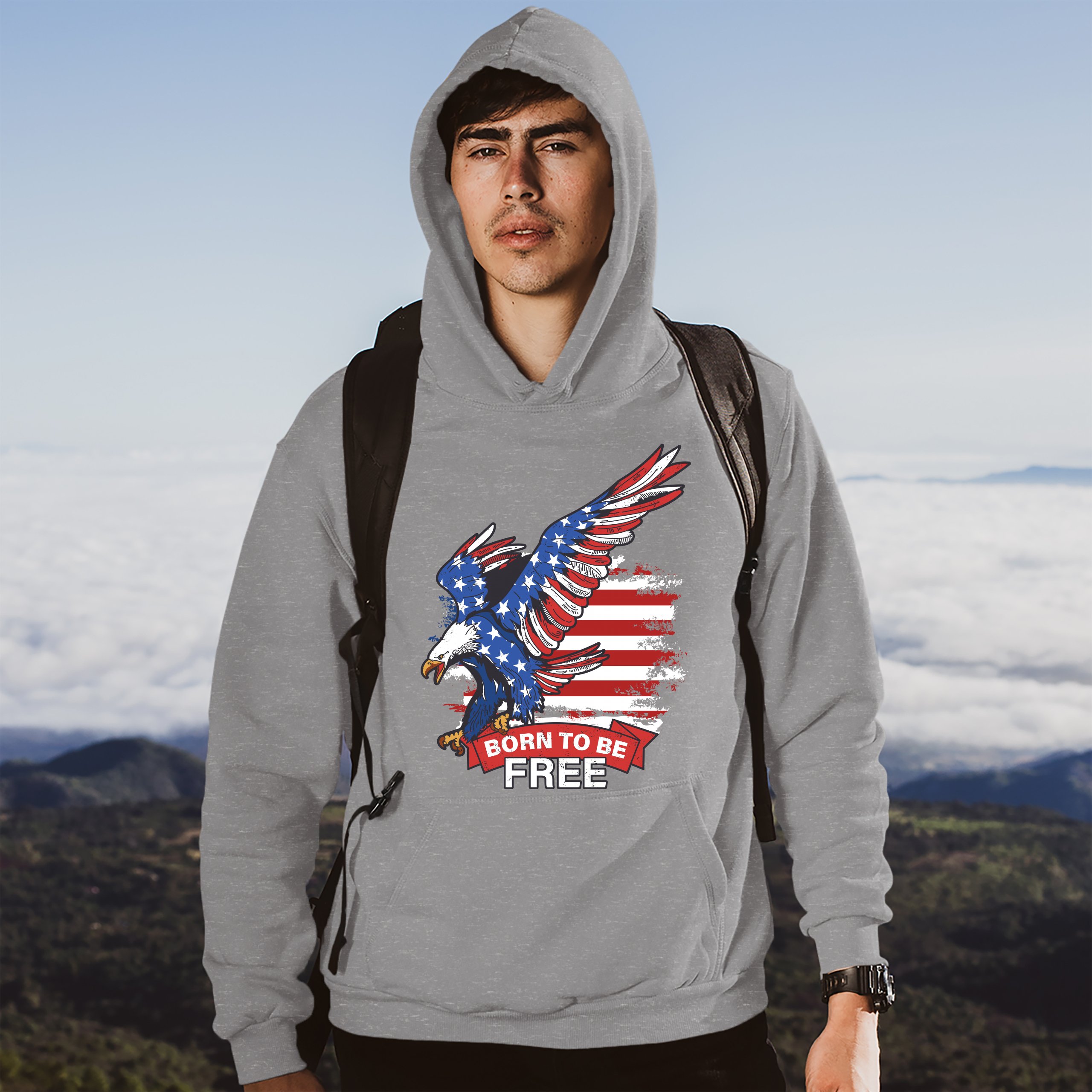 Diving Bald Eagle Sweatshirt Born to Be Free American Flag 4th of July Hoodie - Picture 10 of 36