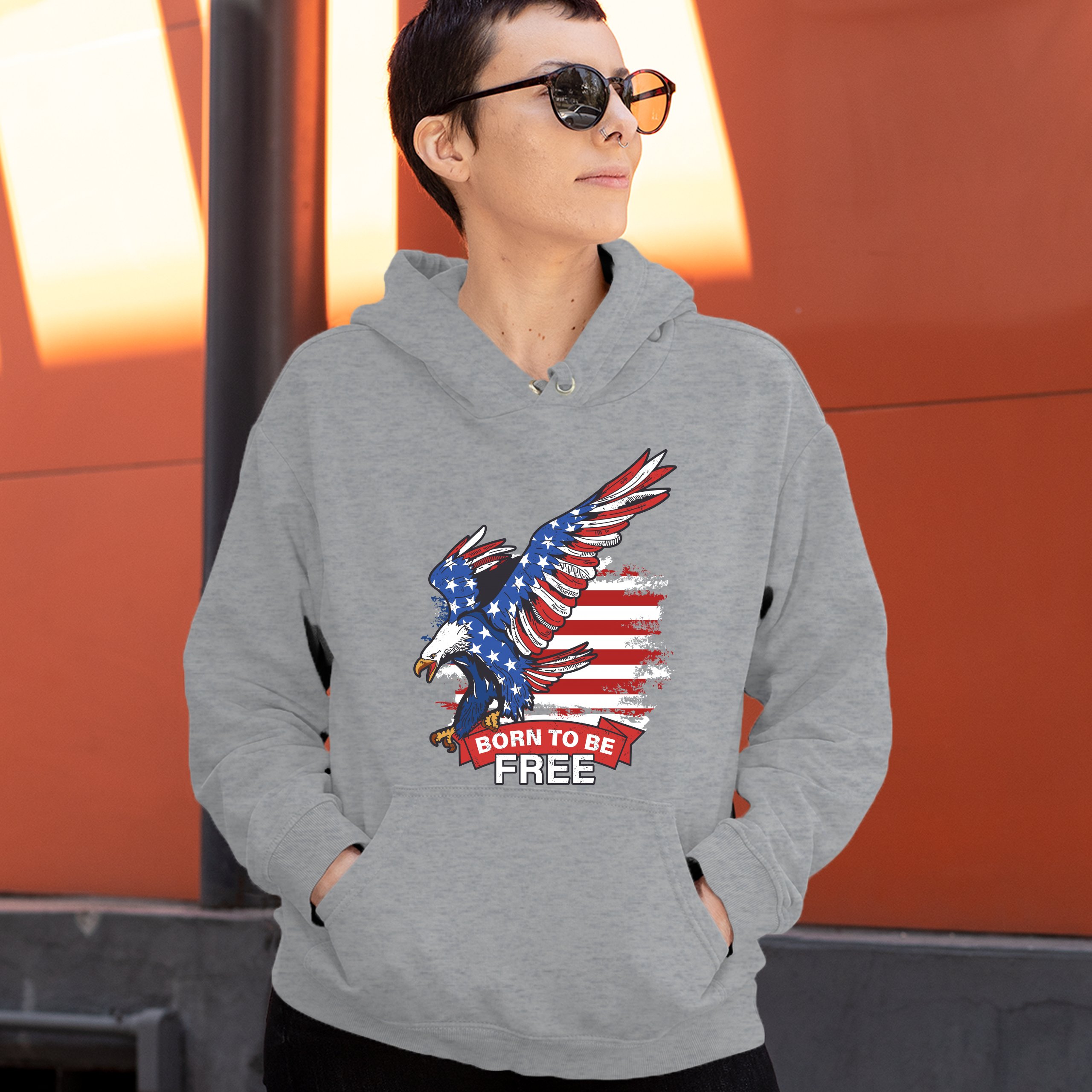 Diving Bald Eagle Sweatshirt Born to Be Free American Flag 4th of July Hoodie - Picture 11 of 36