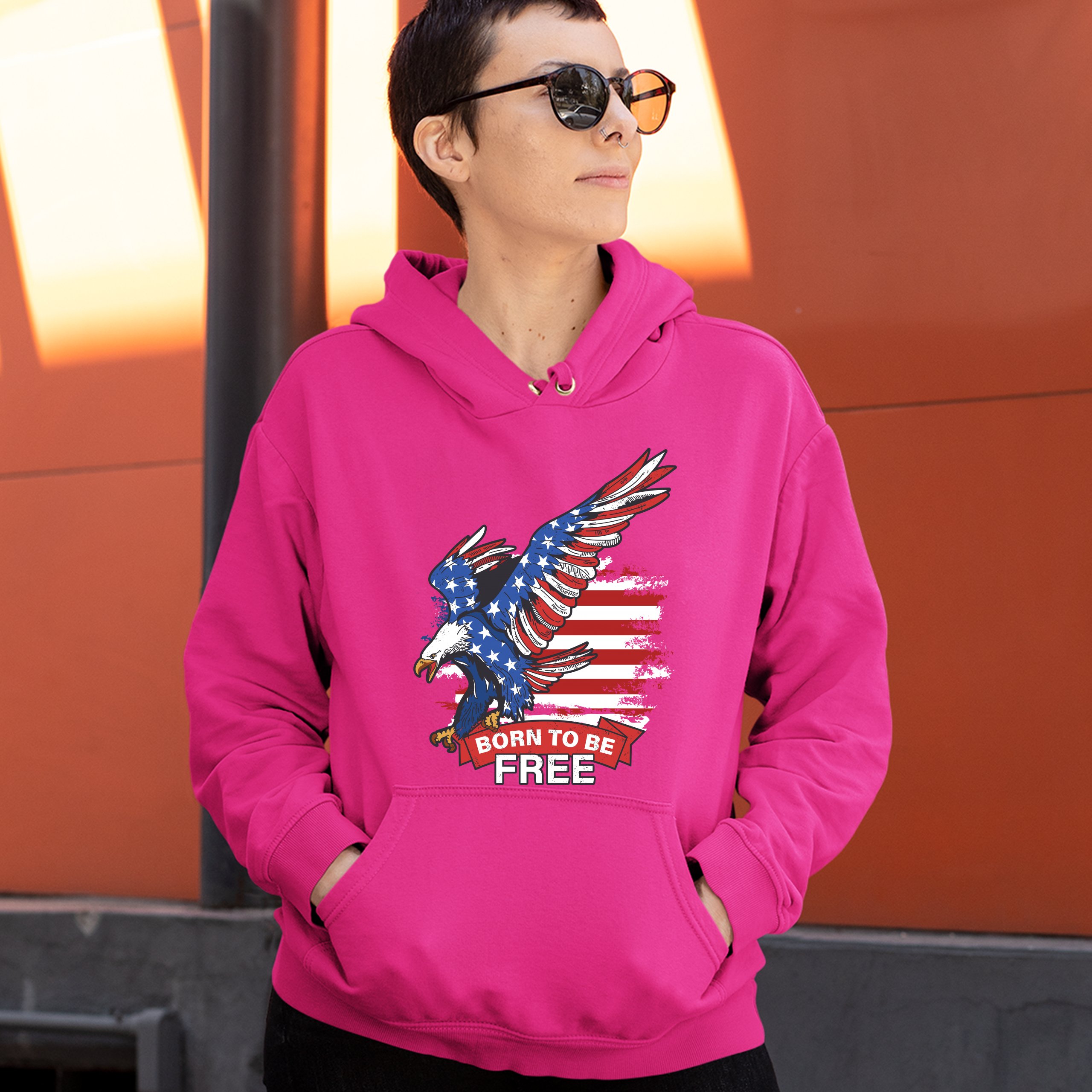 Diving Bald Eagle Sweatshirt Born to Be Free American Flag 4th of July Hoodie - Picture 36 of 36