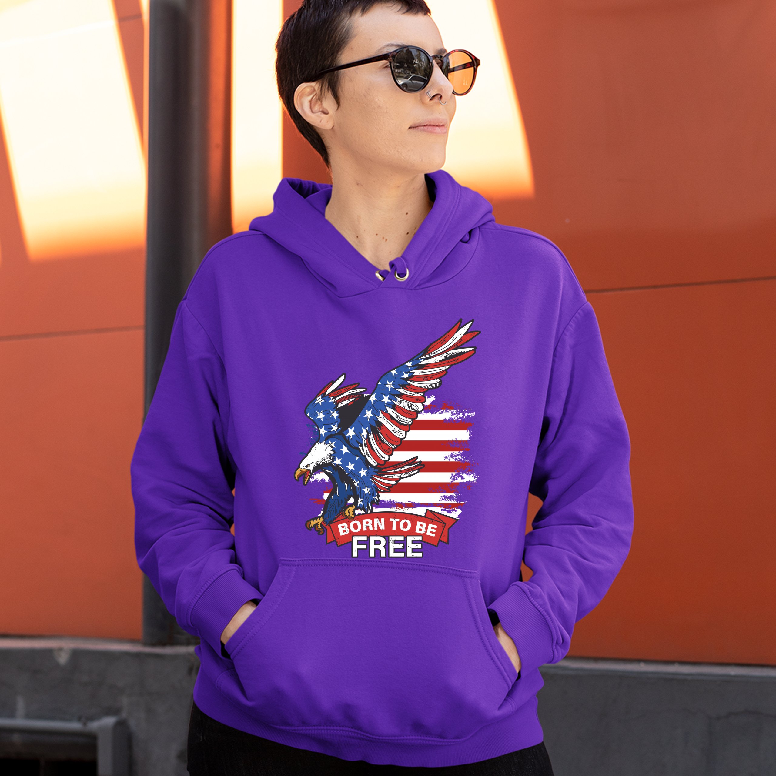 Diving Bald Eagle Sweatshirt Born to Be Free American Flag 4th of July Hoodie - Picture 16 of 36