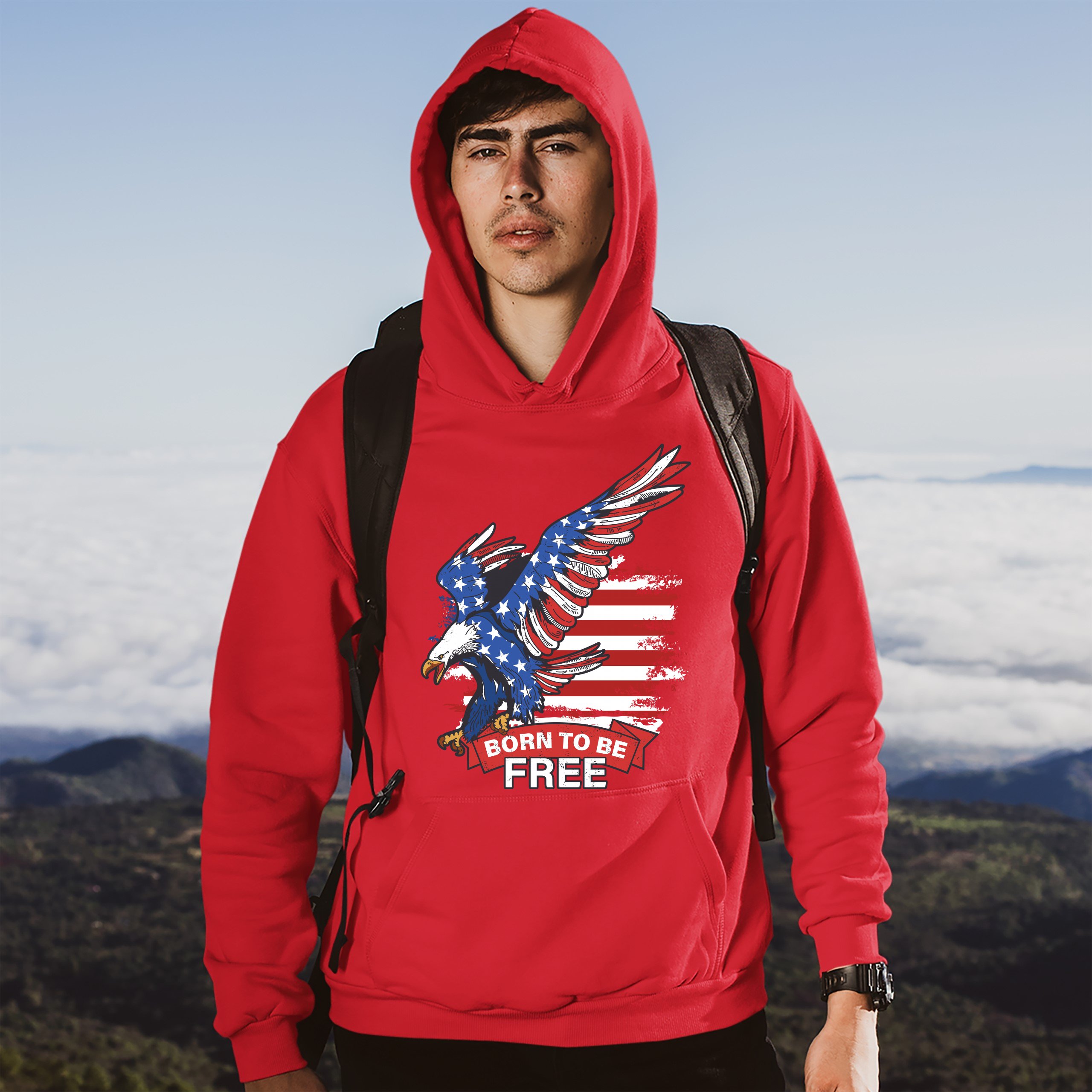 Diving Bald Eagle Sweatshirt Born to Be Free American Flag 4th of July Hoodie - Picture 20 of 36