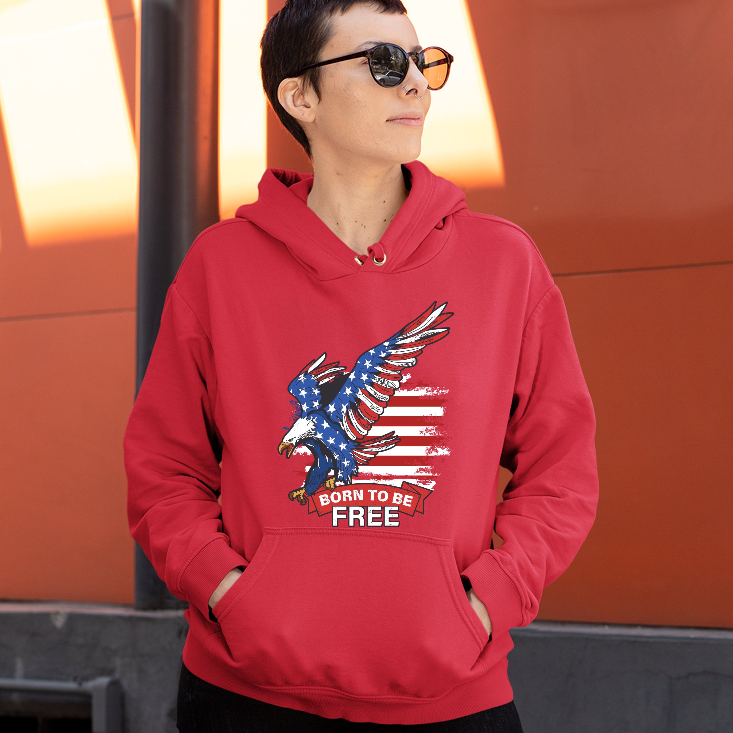 Diving Bald Eagle Sweatshirt Born to Be Free American Flag 4th of July Hoodie - Picture 21 of 36
