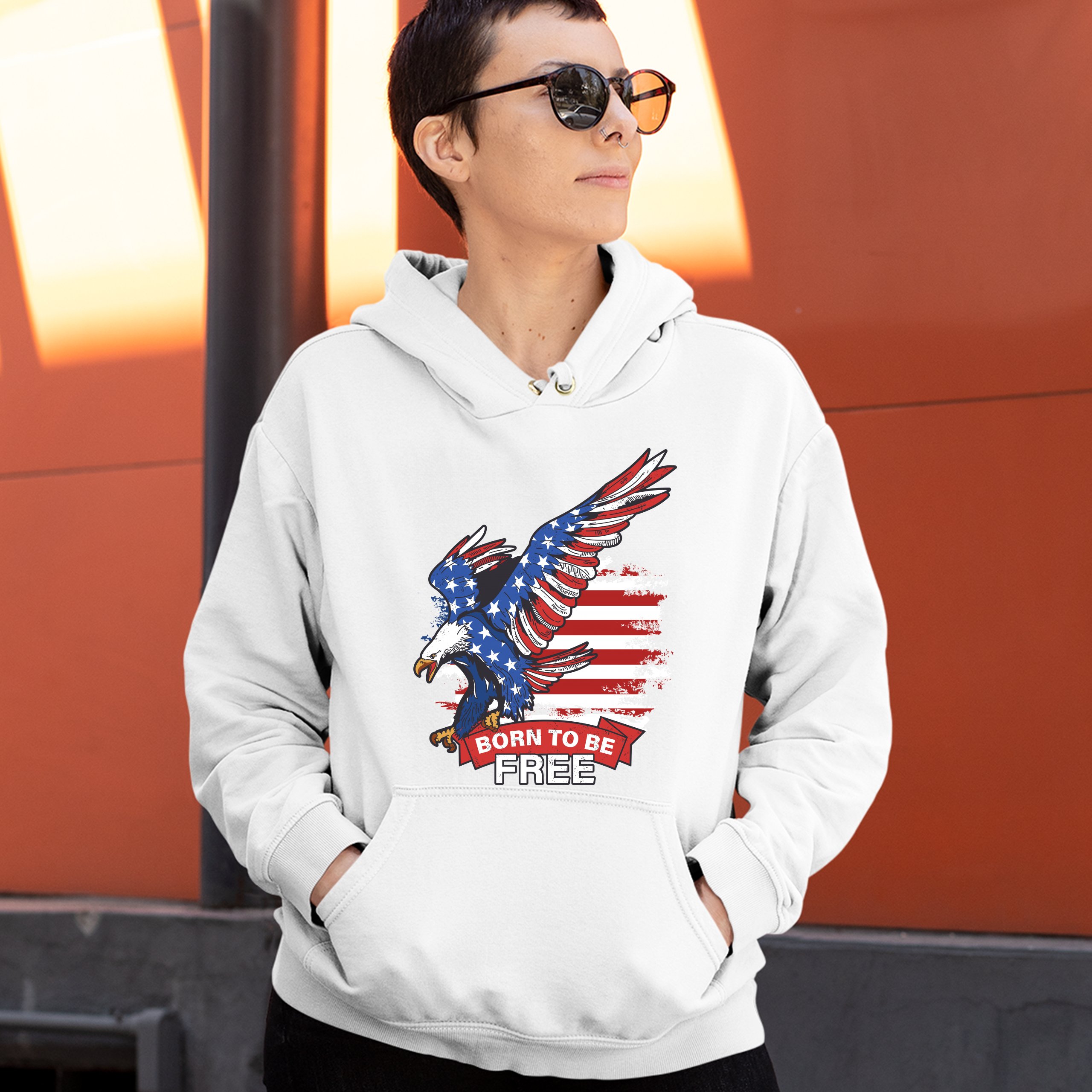 Diving Bald Eagle Sweatshirt Born to Be Free American Flag 4th of July Hoodie - Picture 26 of 36