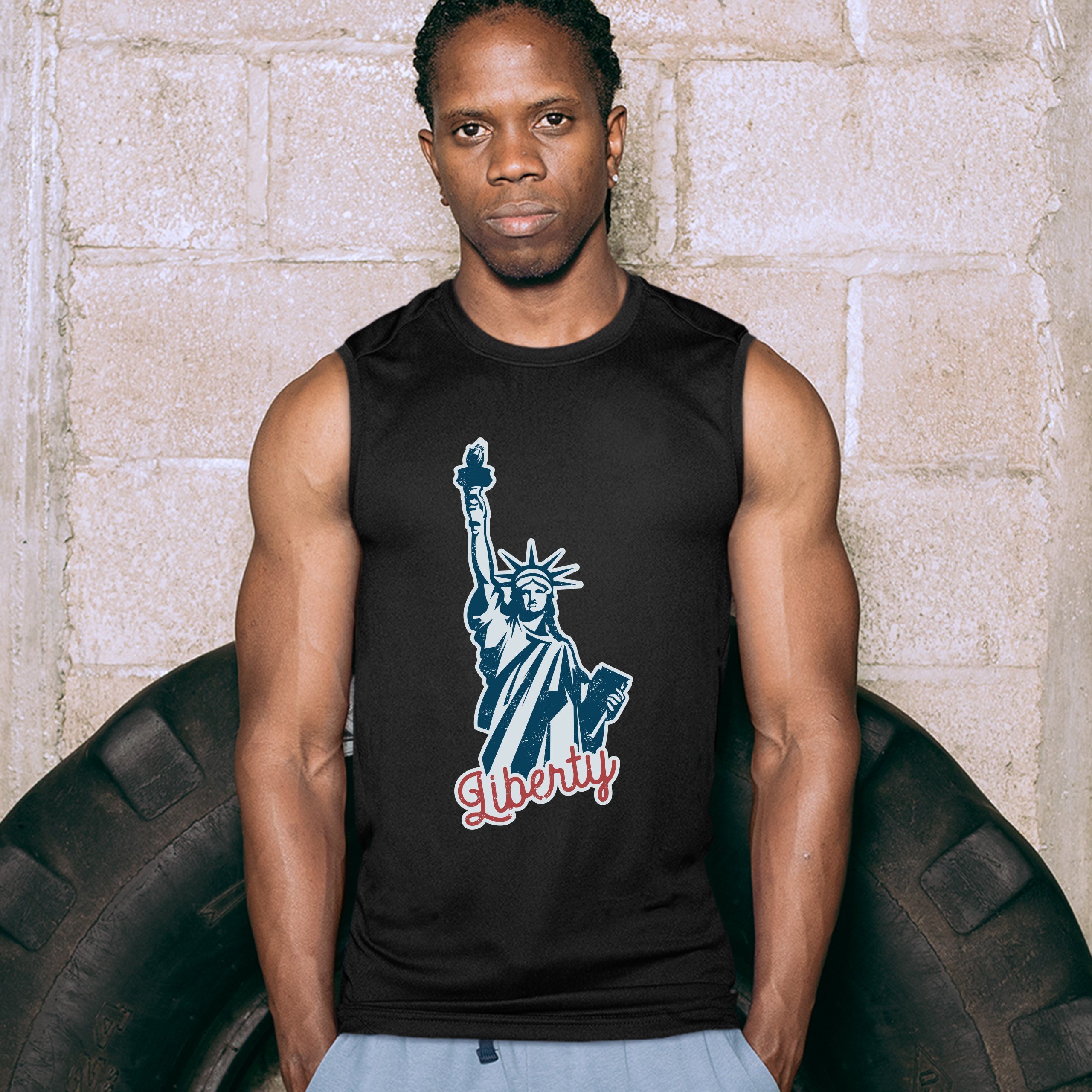 Statue of Liberty Muscle Shirt Freedom Independence 4th of July NYC USA Men's - Picture 5 of 21