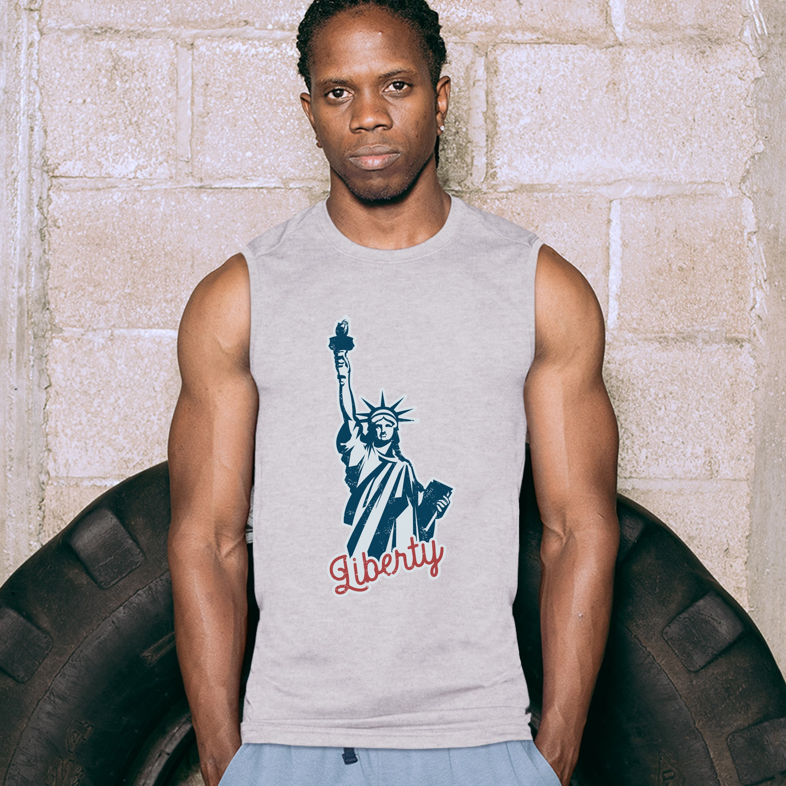 Statue of Liberty Muscle Shirt Freedom Independence 4th of July NYC USA Men's - Picture 9 of 21