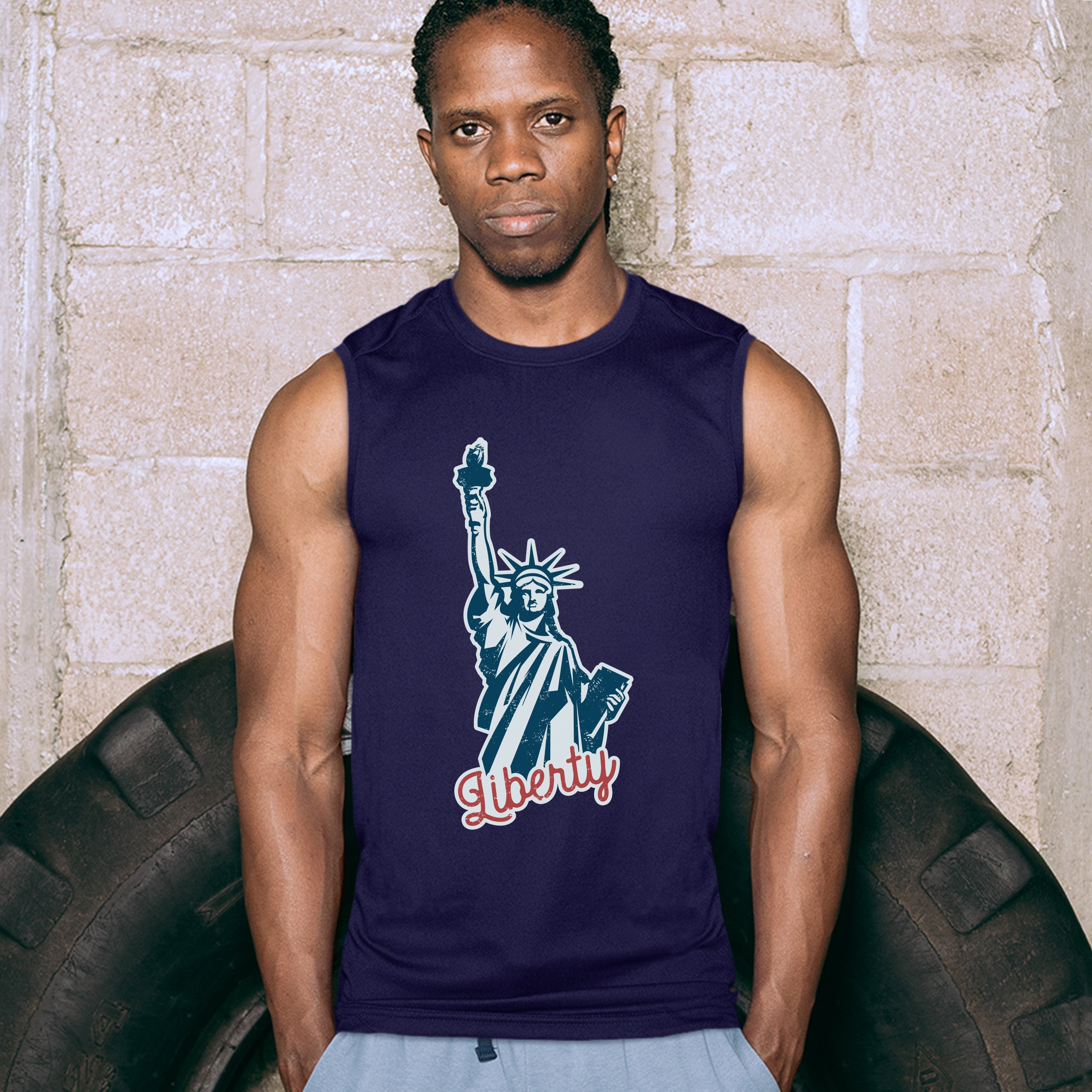 Statue of Liberty Muscle Shirt Freedom Independence 4th of July NYC USA Men's - Picture 21 of 21