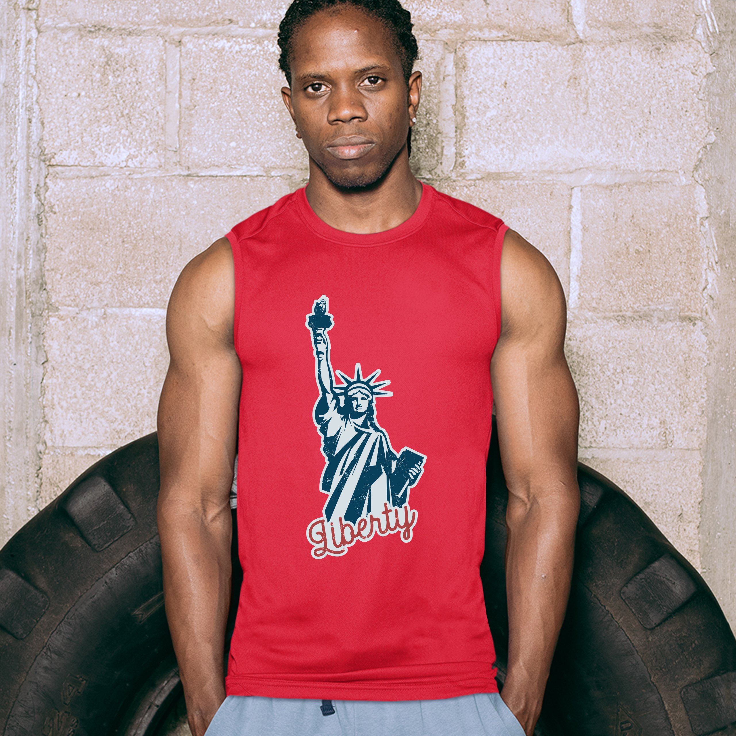 Statue of Liberty Muscle Shirt Freedom Independence 4th of July NYC USA Men's - Picture 13 of 21