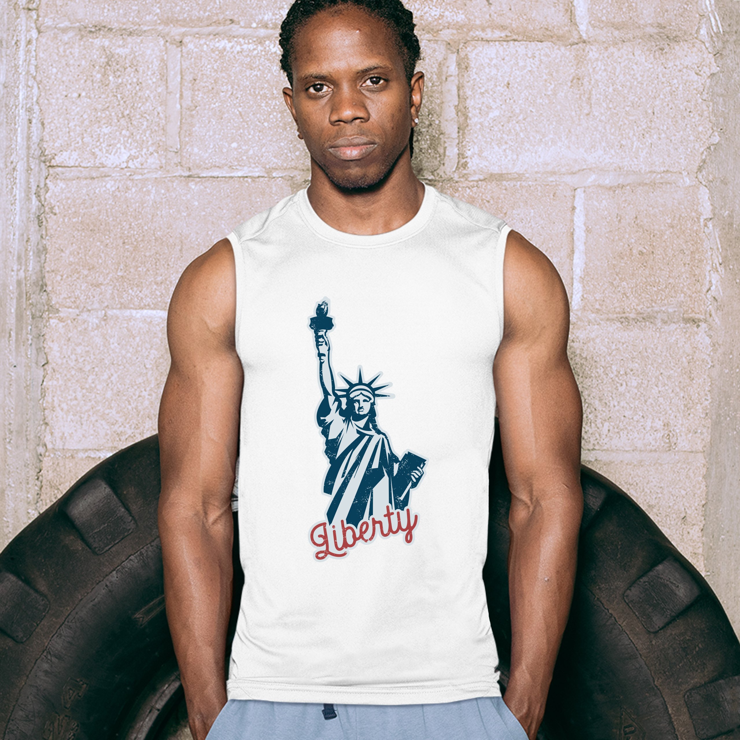 Statue of Liberty Muscle Shirt Freedom Independence 4th of July NYC USA Men's - Picture 17 of 21