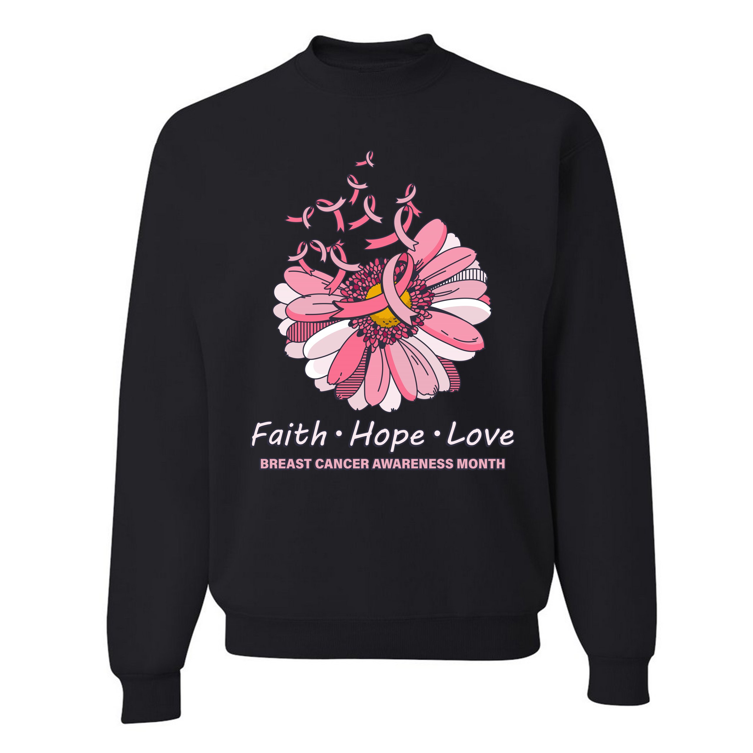 Faith Hope Love Sweatshirt Breast Cancer Awareness Month Ribbon Flower Crewneck - Picture 8 of 36