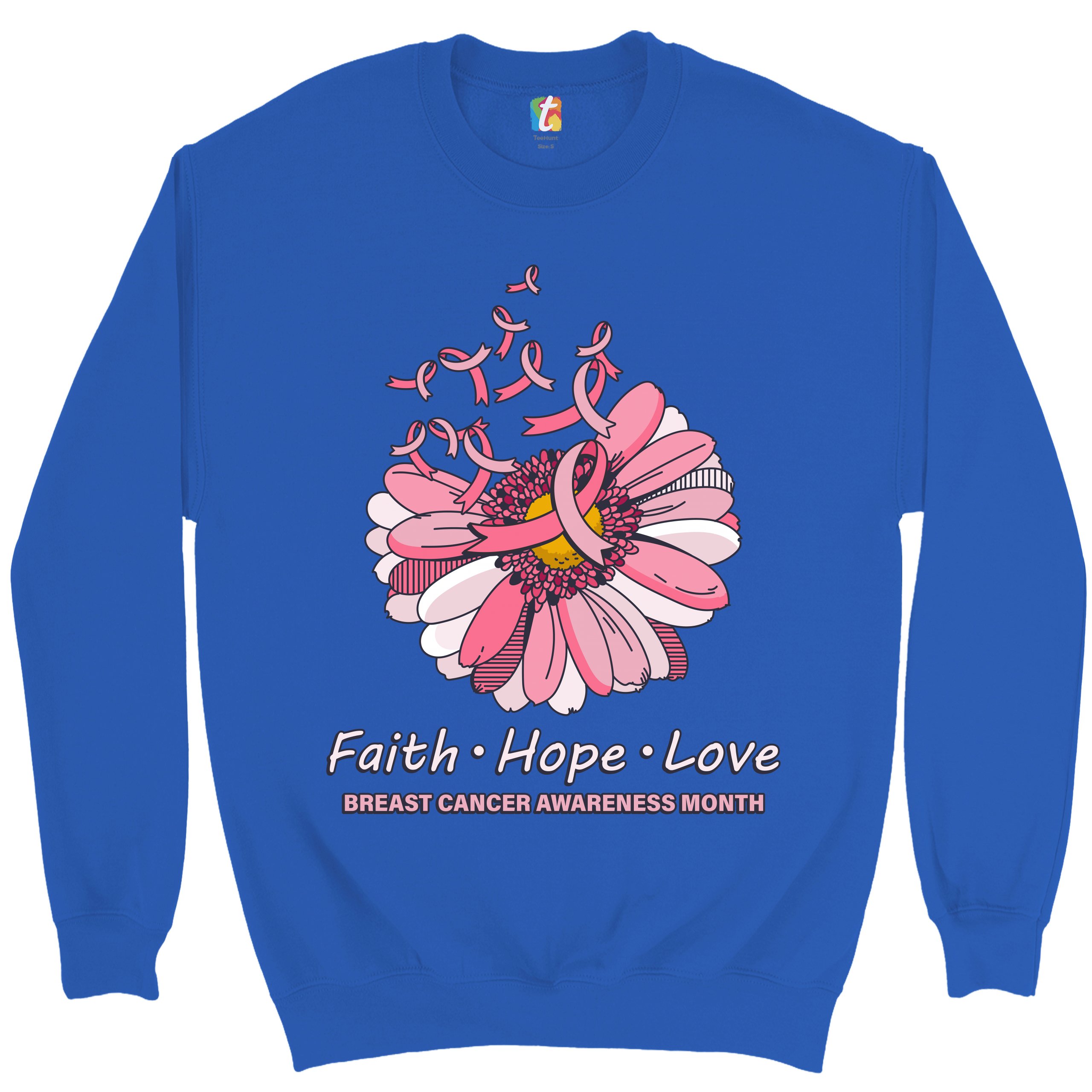 Faith Hope Love Sweatshirt Breast Cancer Awareness Month Ribbon Flower Crewneck - Picture 32 of 36