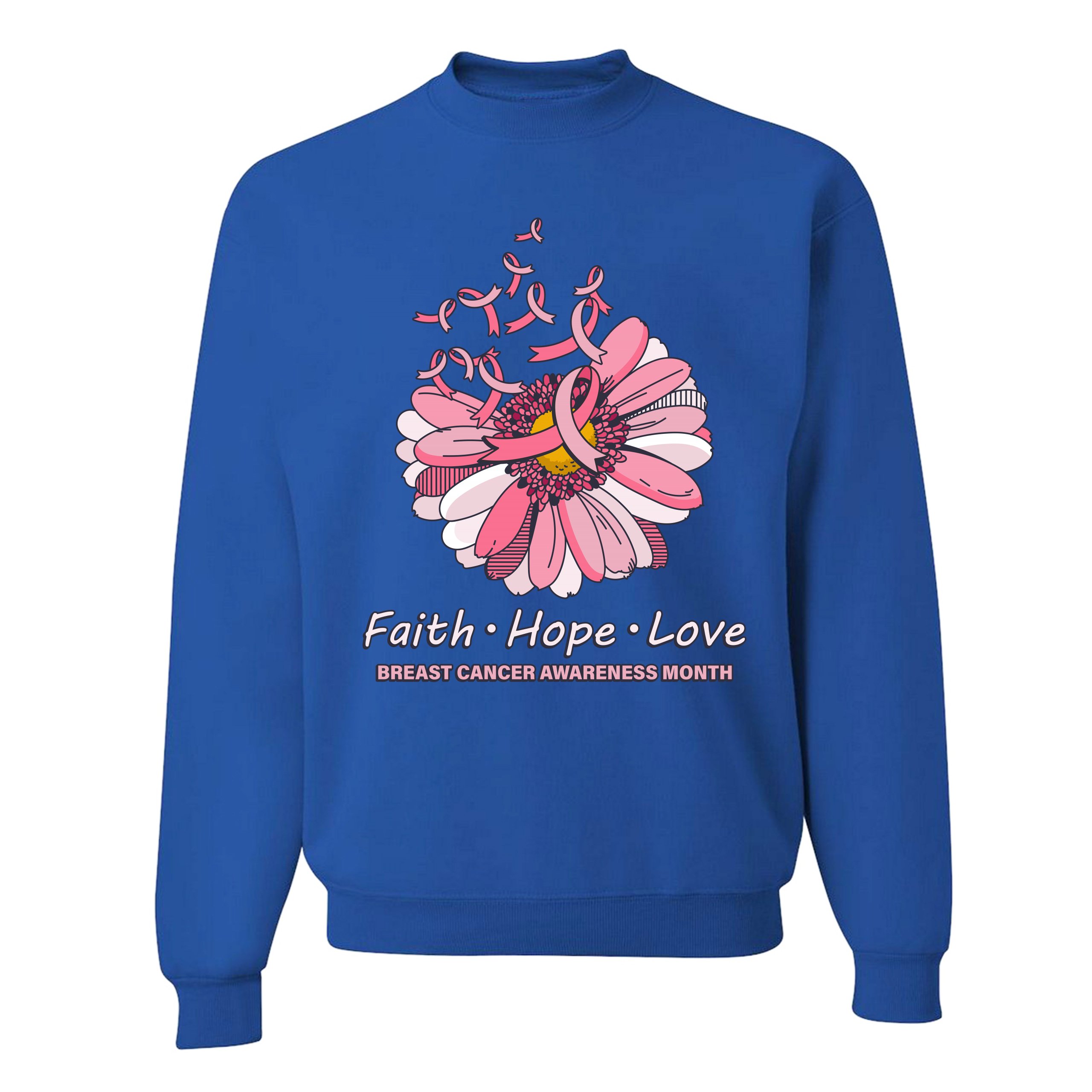 Faith Hope Love Sweatshirt Breast Cancer Awareness Month Ribbon Flower Crewneck - Picture 33 of 36