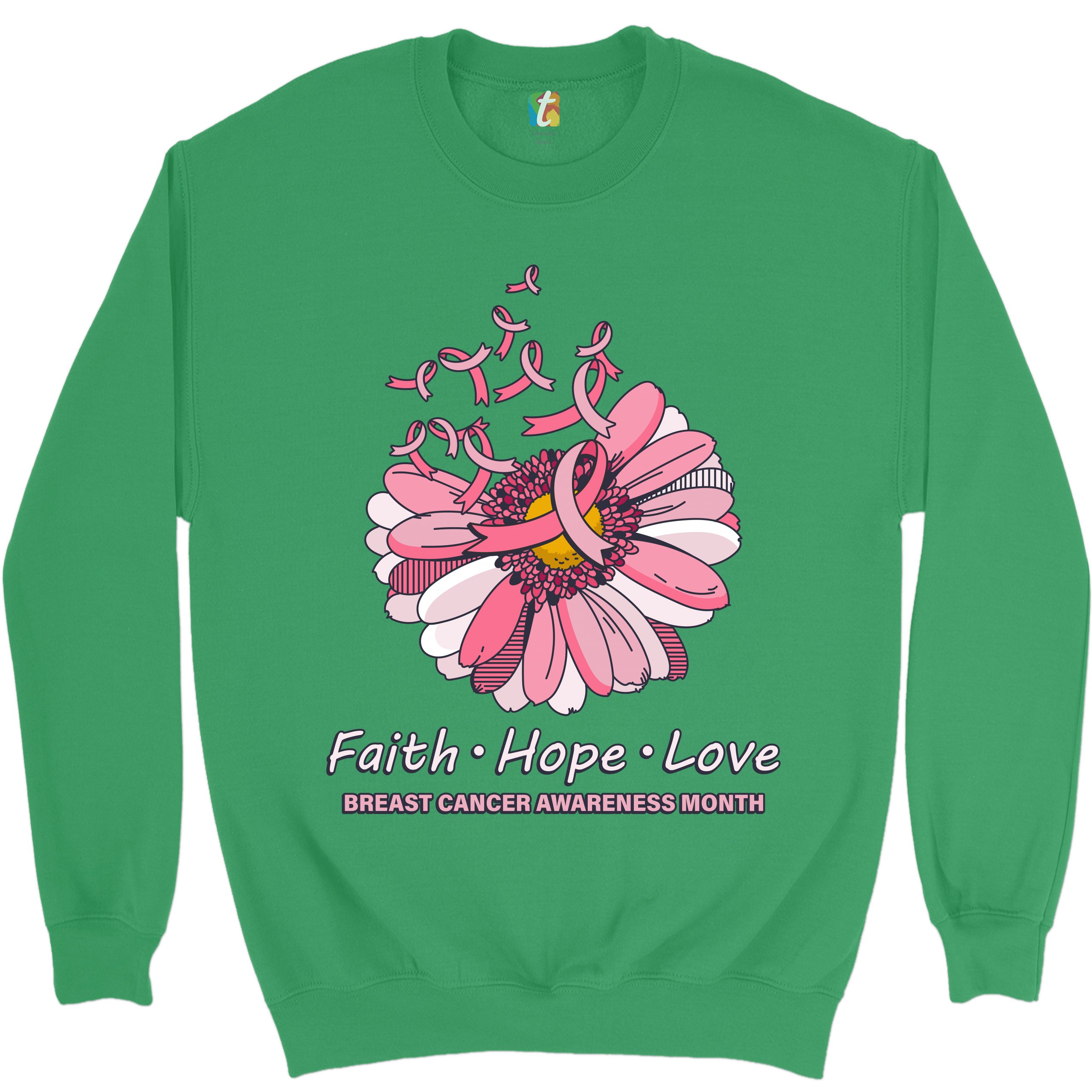 Faith Hope Love Sweatshirt Breast Cancer Awareness Month Ribbon Flower Crewneck - Picture 27 of 36