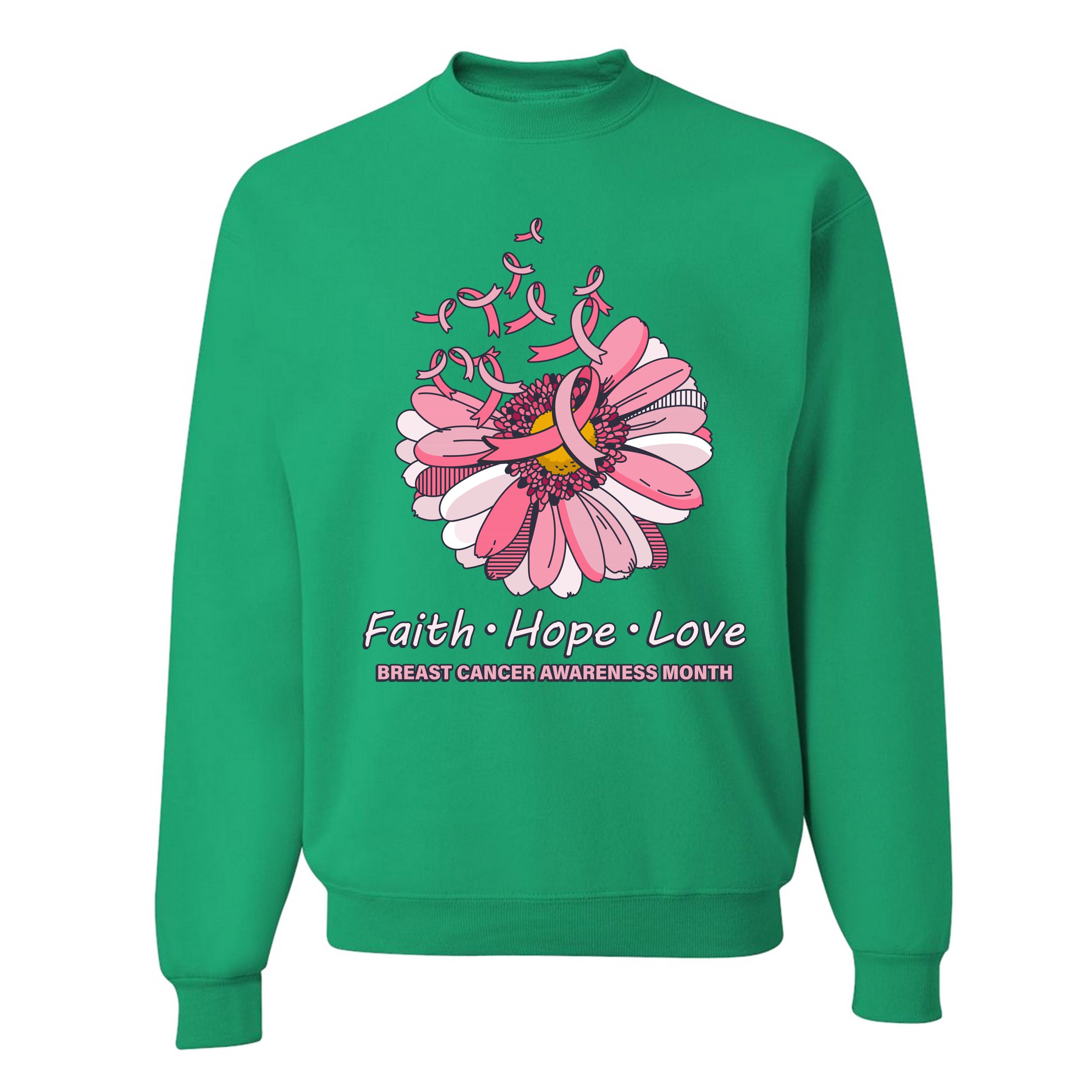 Faith Hope Love Sweatshirt Breast Cancer Awareness Month Ribbon Flower Crewneck - Picture 28 of 36