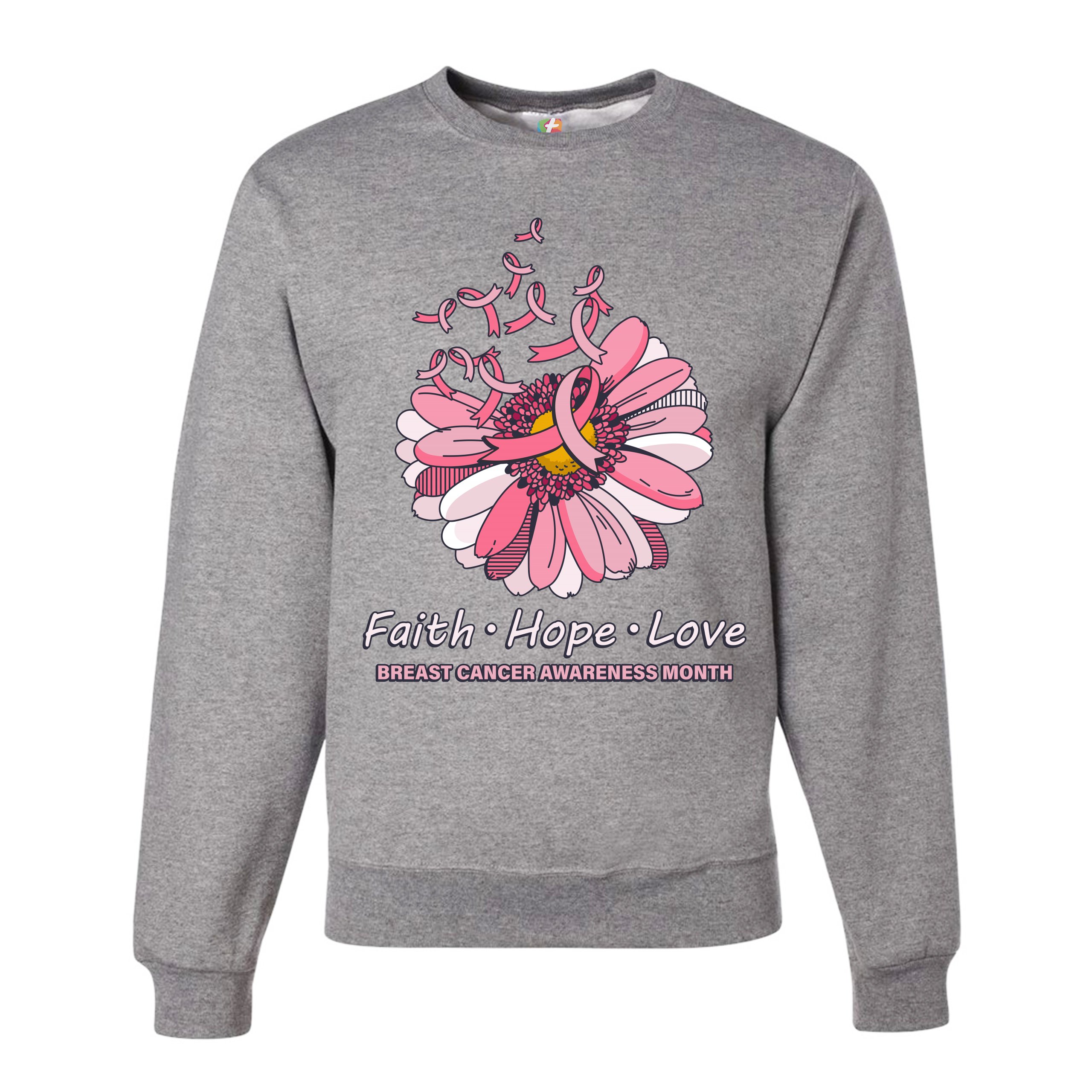 Faith Hope Love Sweatshirt Breast Cancer Awareness Month Ribbon Flower Crewneck - Picture 13 of 36
