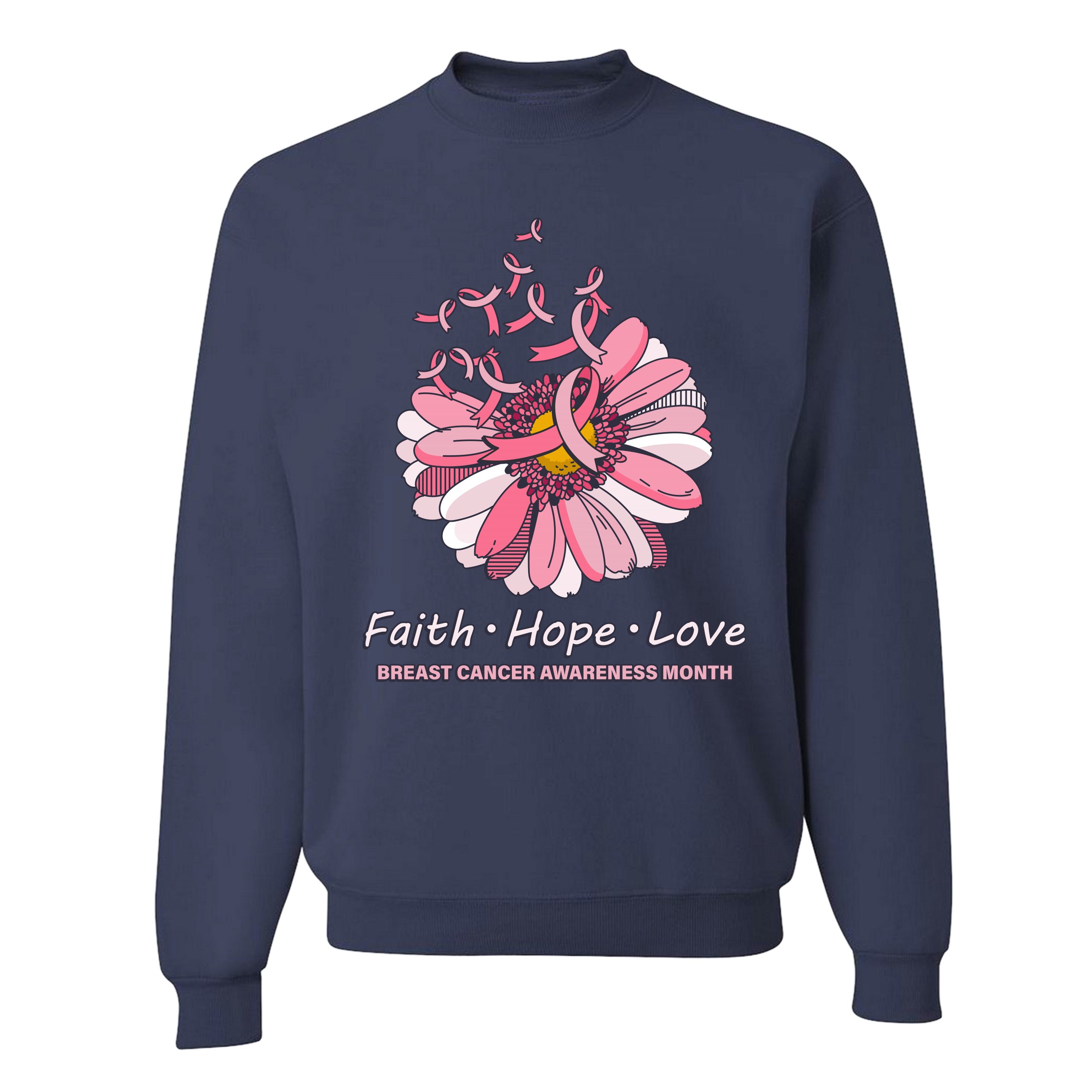 Faith Hope Love Sweatshirt Breast Cancer Awareness Month Ribbon Flower Crewneck - Picture 23 of 36