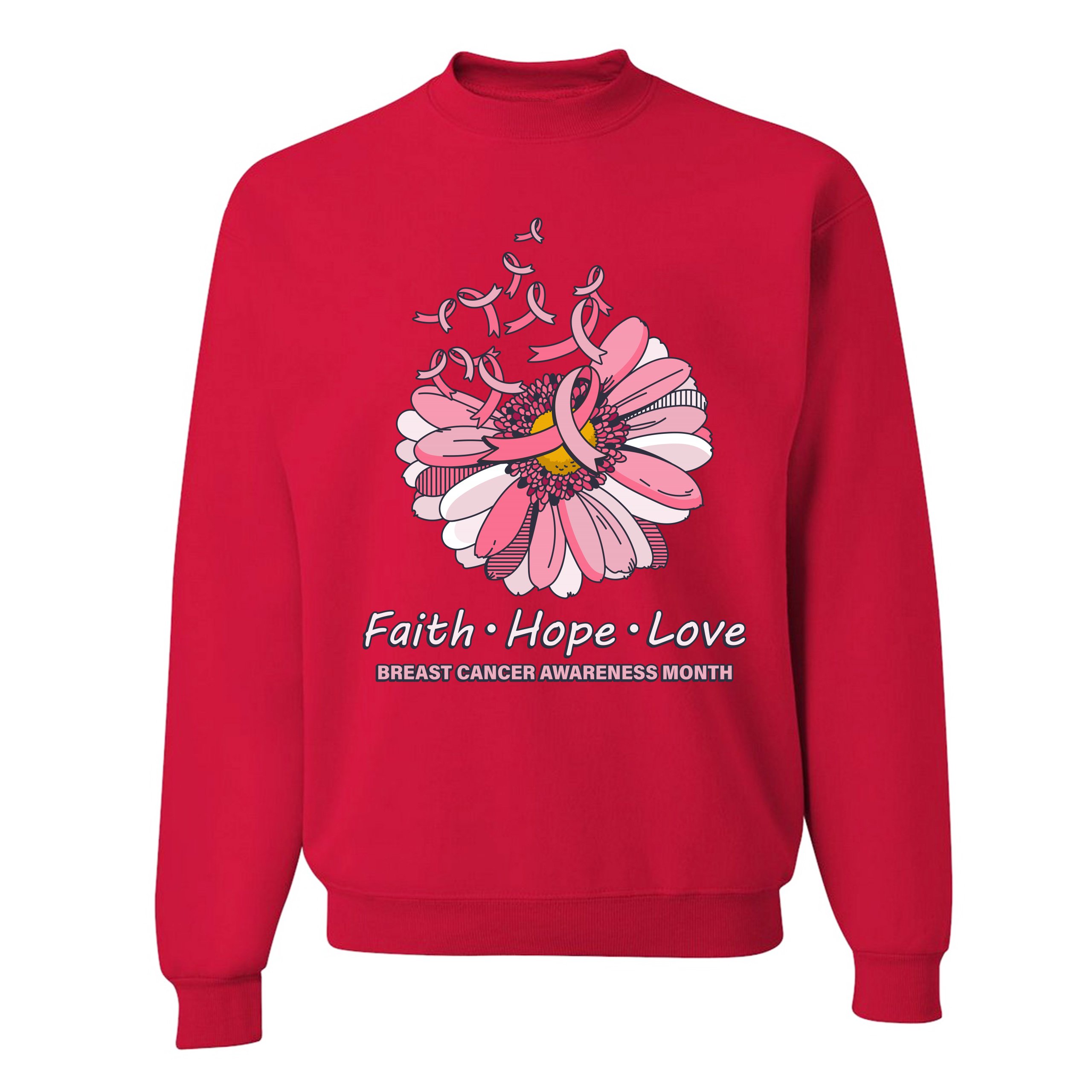 Faith Hope Love Sweatshirt Breast Cancer Awareness Month Ribbon Flower Crewneck - Picture 18 of 36
