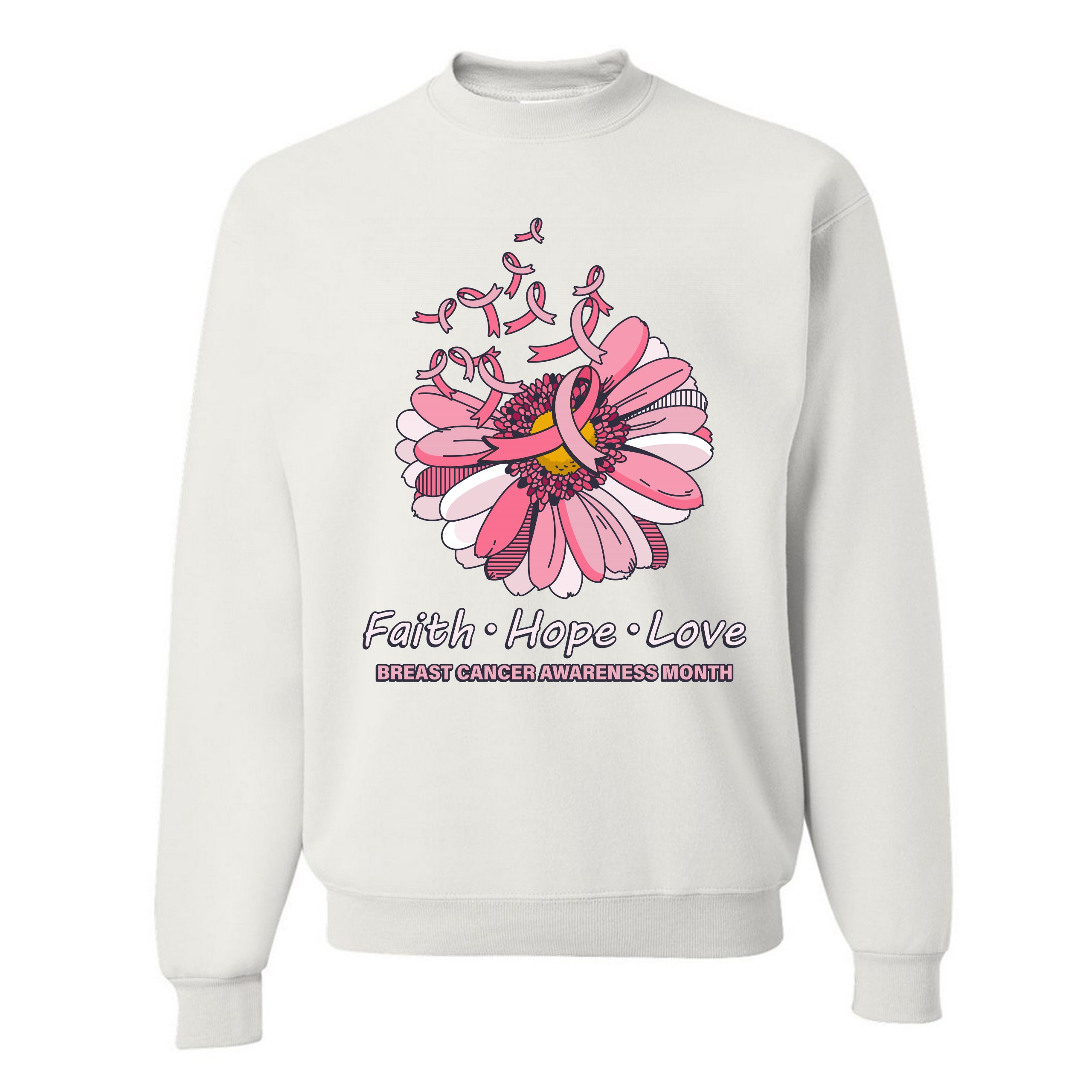 Faith Hope Love Sweatshirt Breast Cancer Awareness Month Ribbon Flower Crewneck - Picture 3 of 36