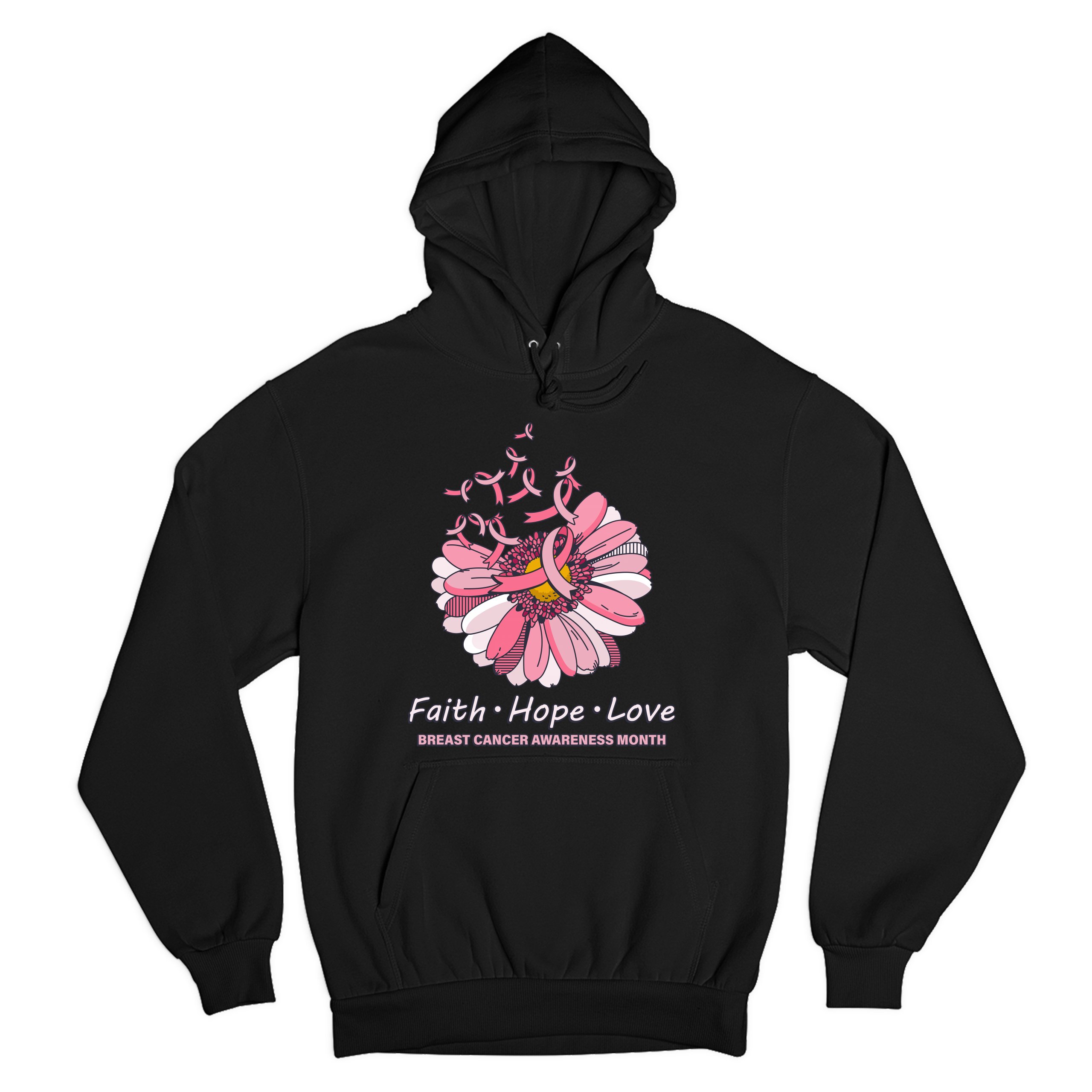 Faith Hope Love Sweatshirt Breast Cancer Awareness Month Ribbon Flower Hoodie - Picture 7 of 36