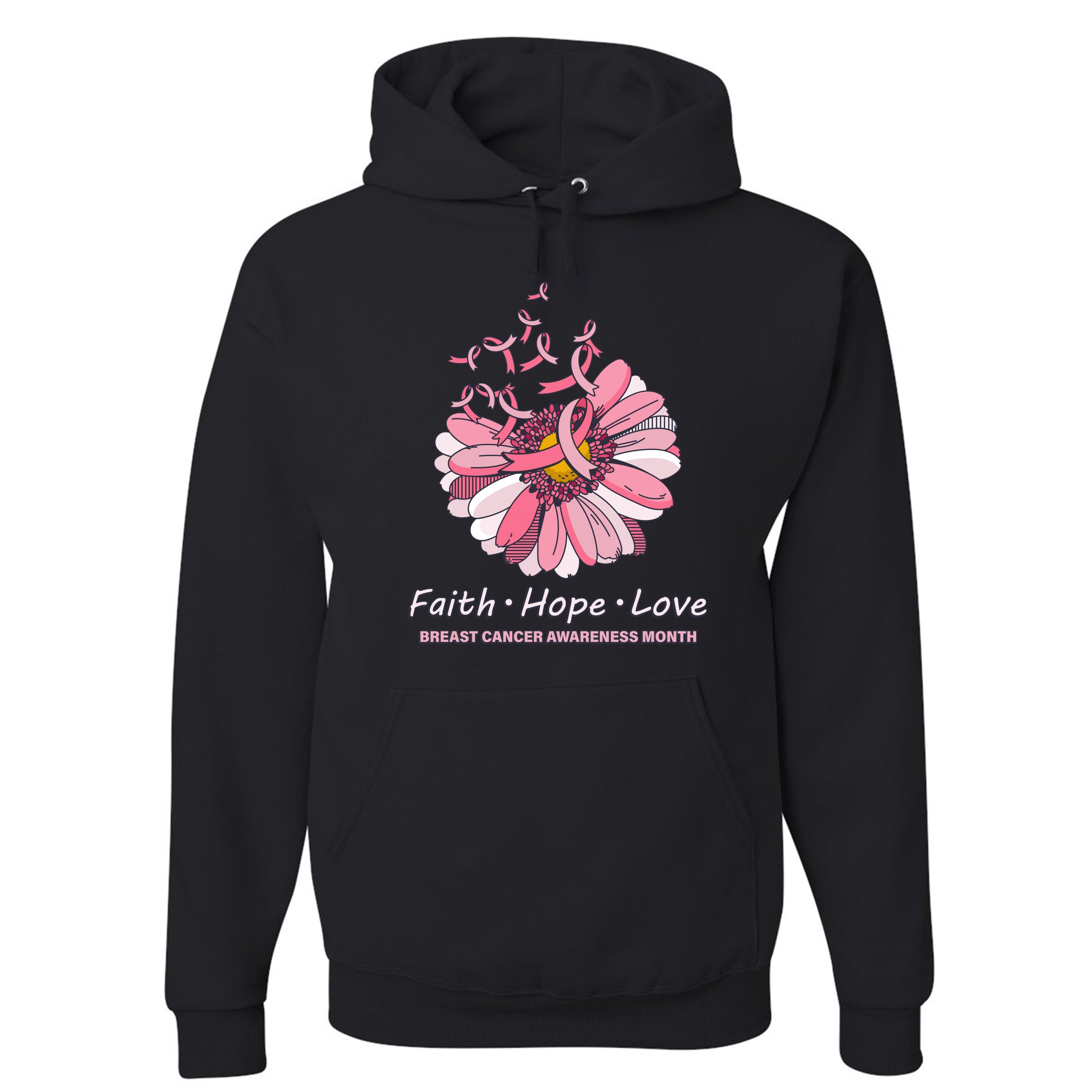 Faith Hope Love Sweatshirt Breast Cancer Awareness Month Ribbon Flower Hoodie - Picture 8 of 36