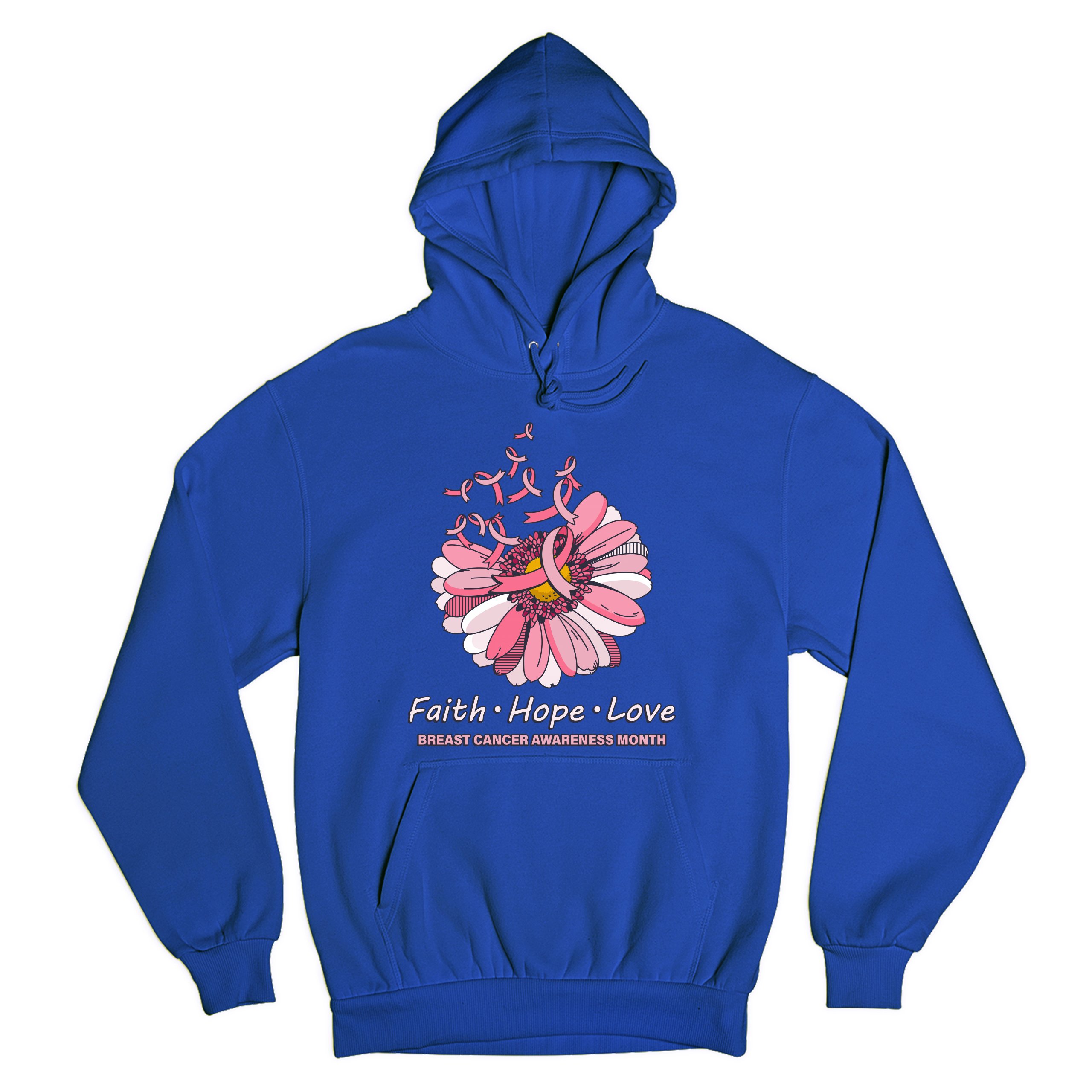 Faith Hope Love Sweatshirt Breast Cancer Awareness Month Ribbon Flower Hoodie - Picture 27 of 36