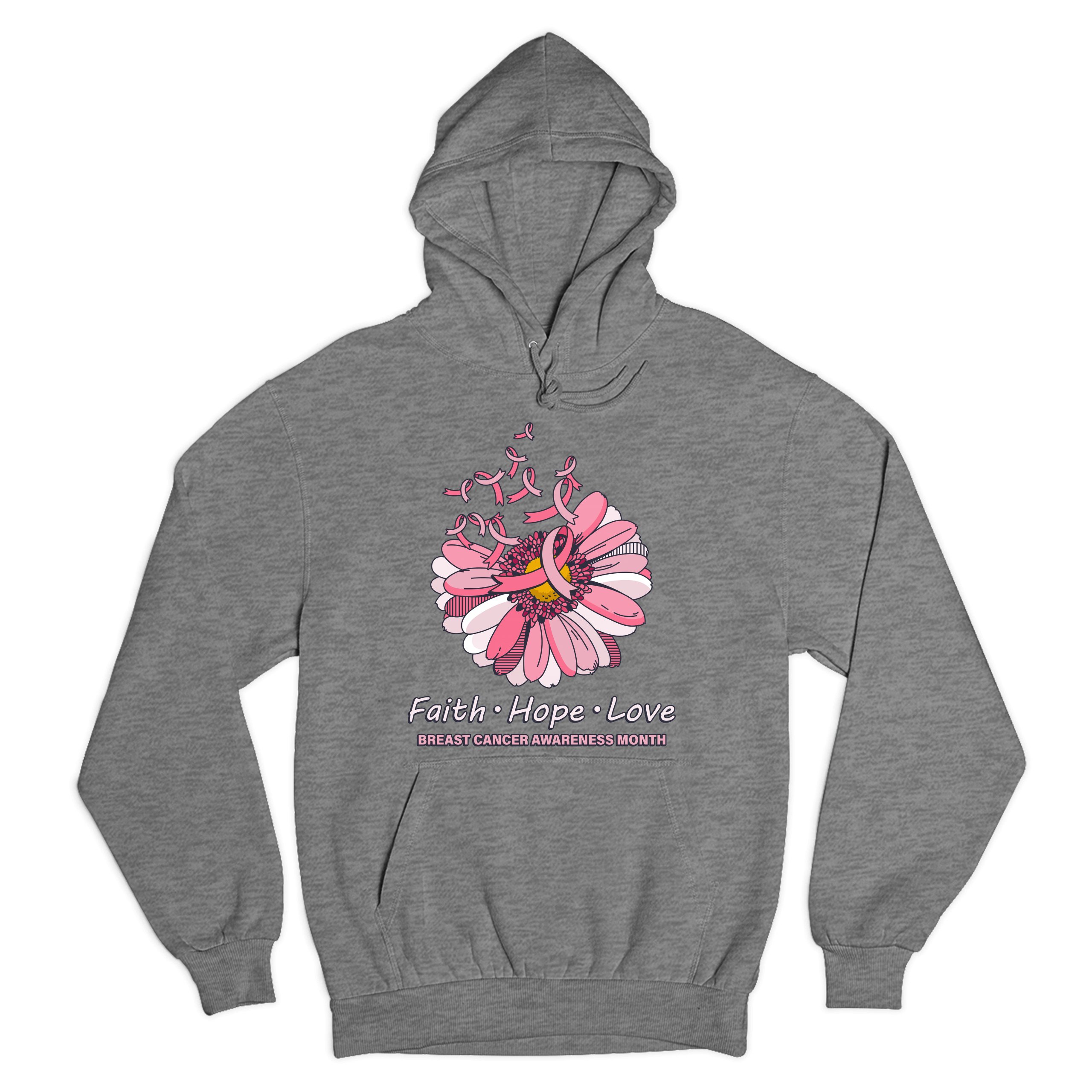 Faith Hope Love Sweatshirt Breast Cancer Awareness Month Ribbon Flower Hoodie - Picture 12 of 36