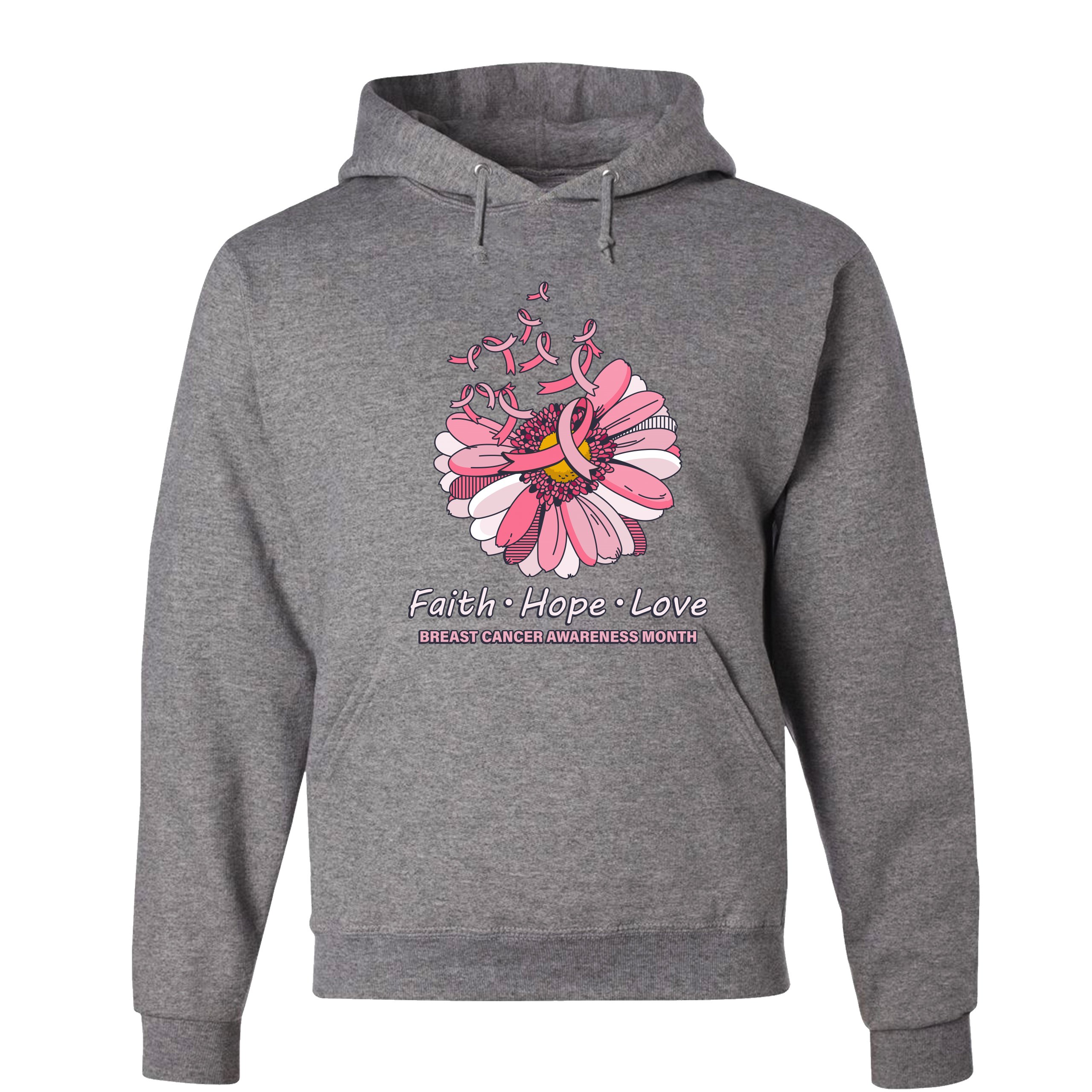 Faith Hope Love Sweatshirt Breast Cancer Awareness Month Ribbon Flower Hoodie - Picture 13 of 36