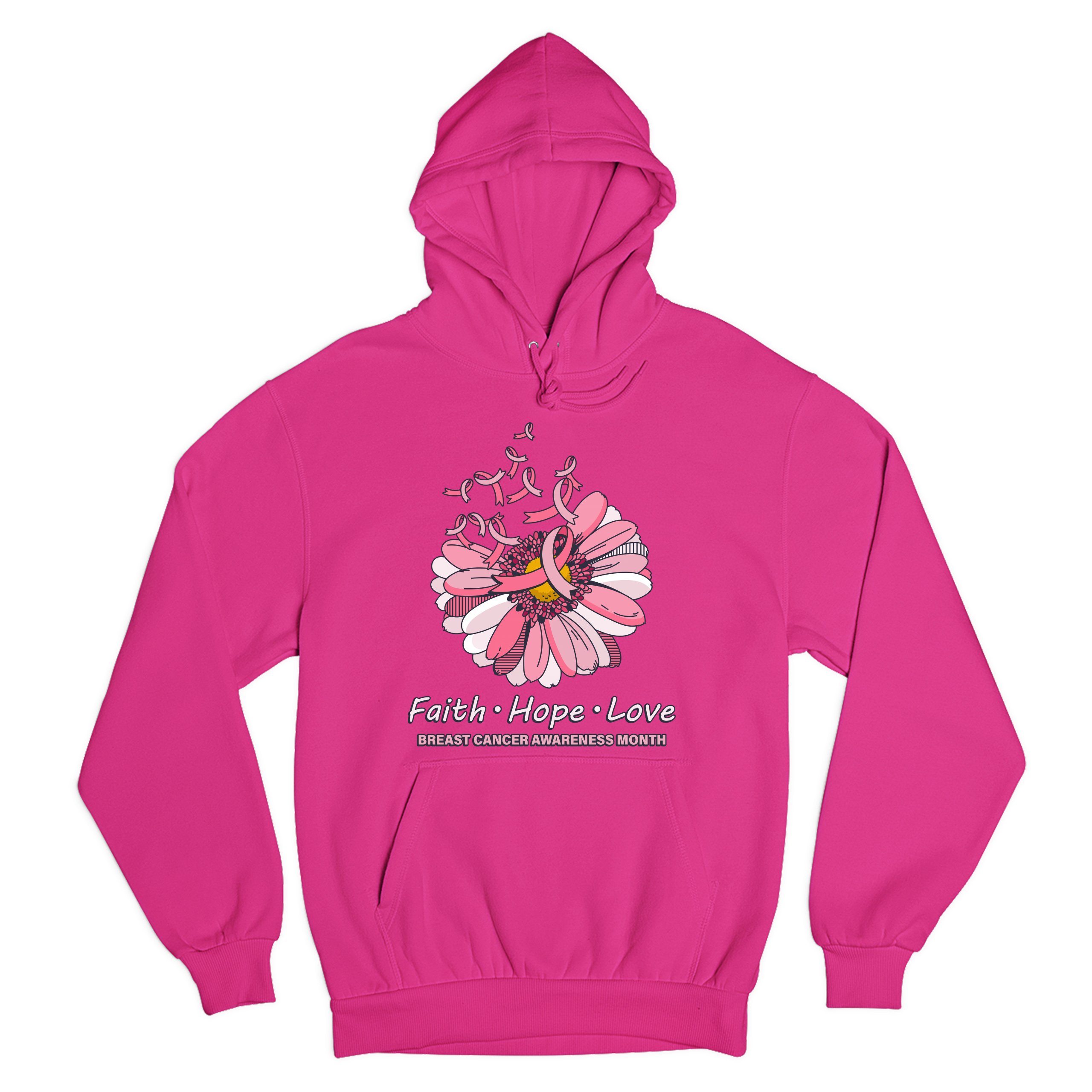 Faith Hope Love Sweatshirt Breast Cancer Awareness Month Ribbon Flower Hoodie - Picture 32 of 36
