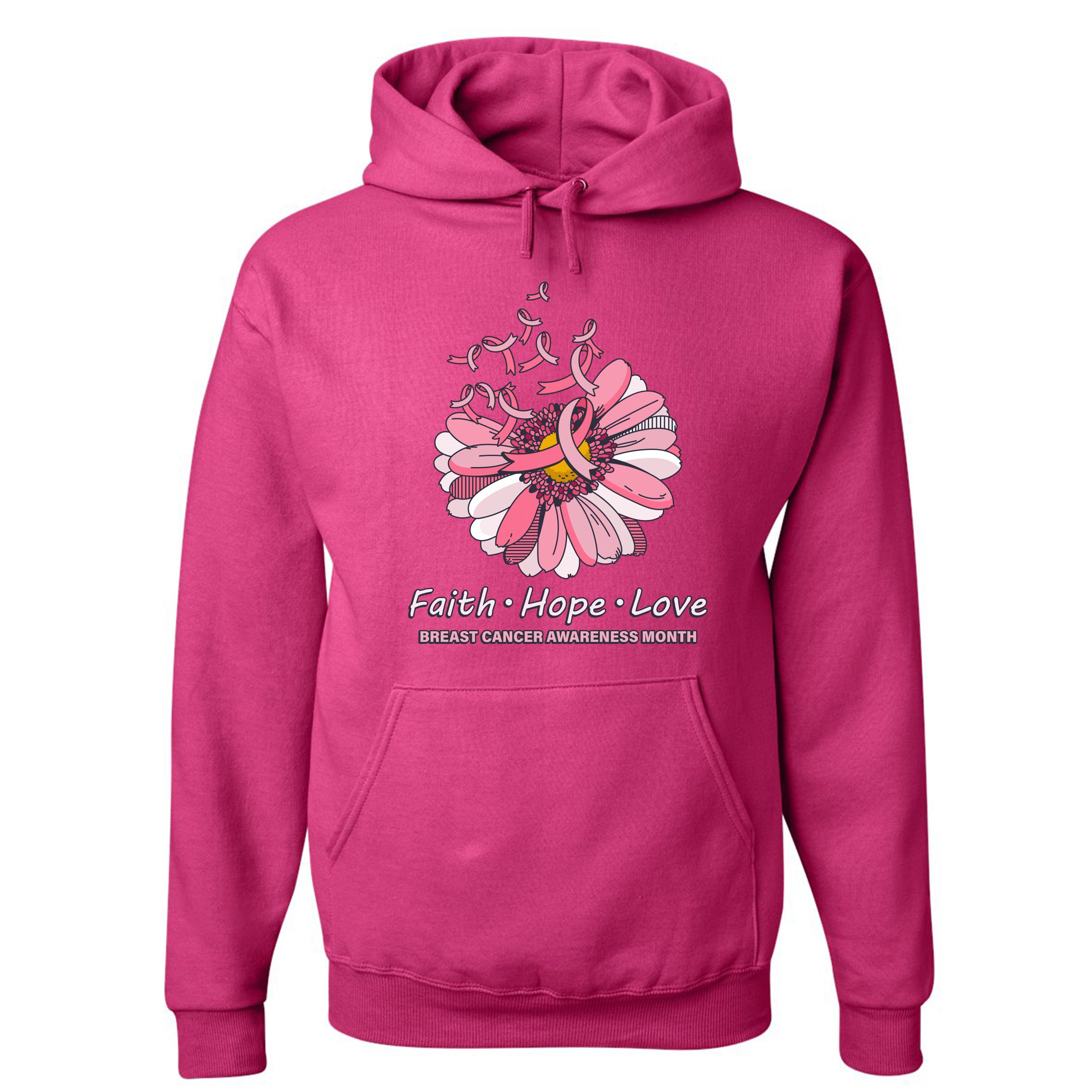 Faith Hope Love Sweatshirt Breast Cancer Awareness Month Ribbon Flower Hoodie - Picture 33 of 36