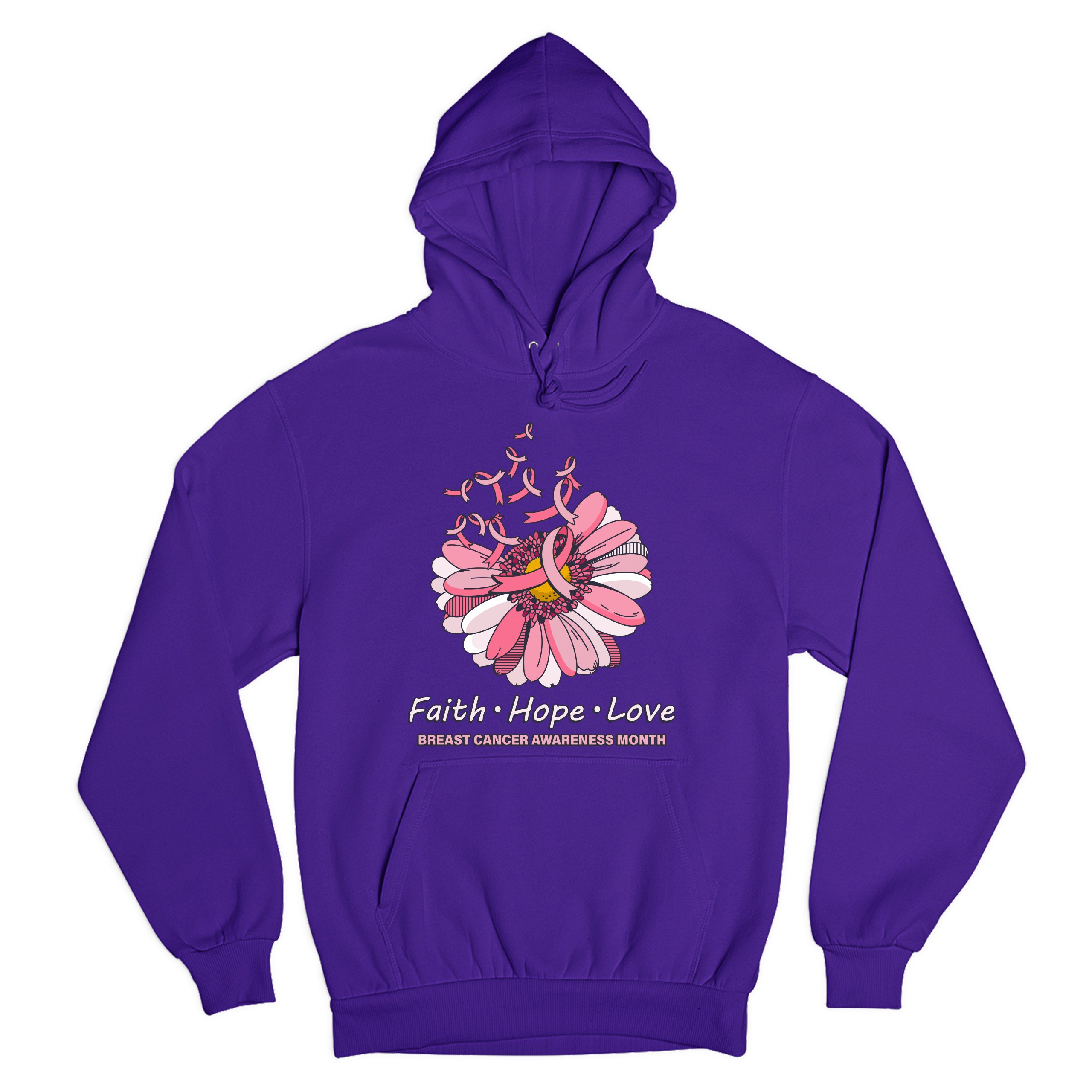 Faith Hope Love Sweatshirt Breast Cancer Awareness Month Ribbon Flower Hoodie - Picture 17 of 36