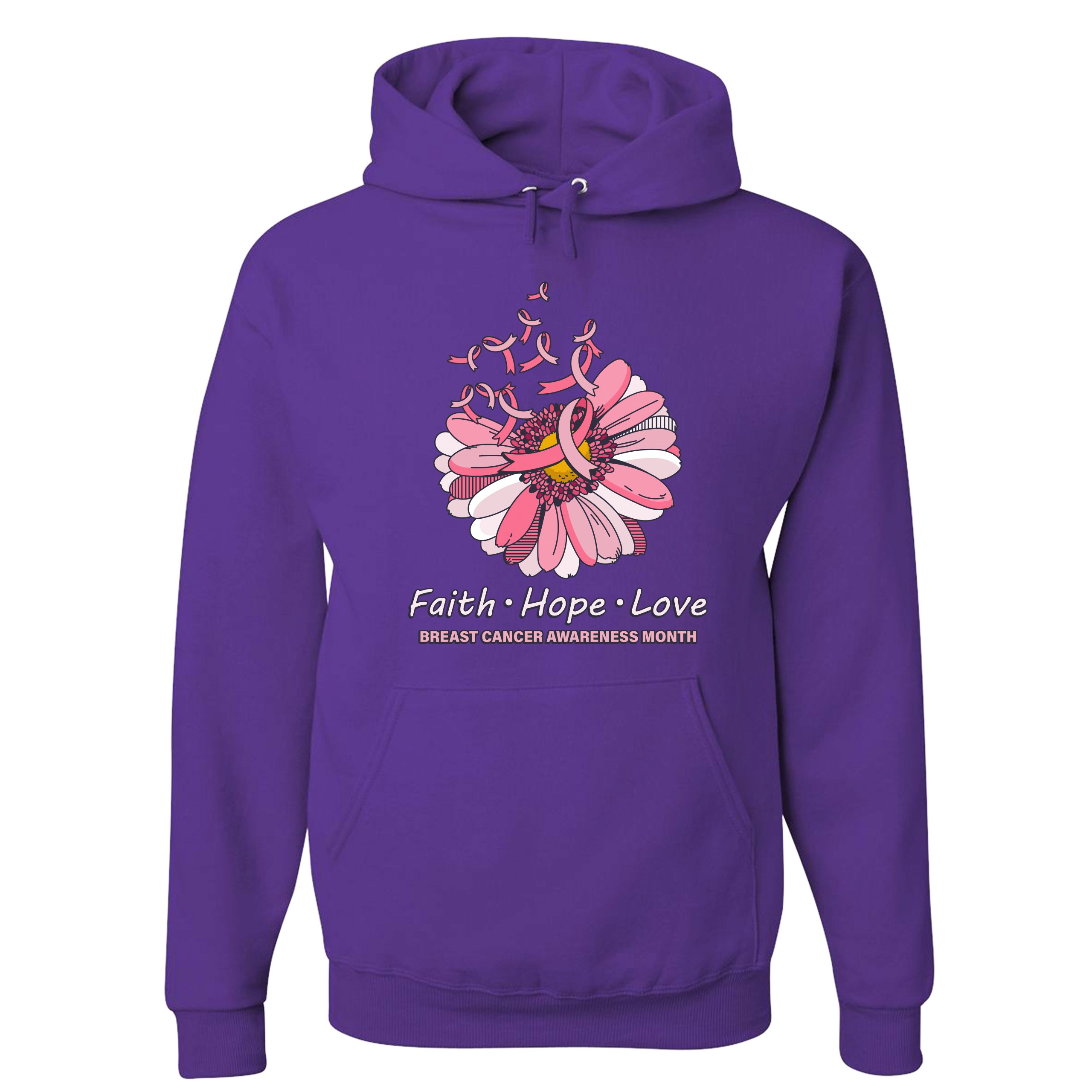 Faith Hope Love Sweatshirt Breast Cancer Awareness Month Ribbon Flower Hoodie - Picture 18 of 36
