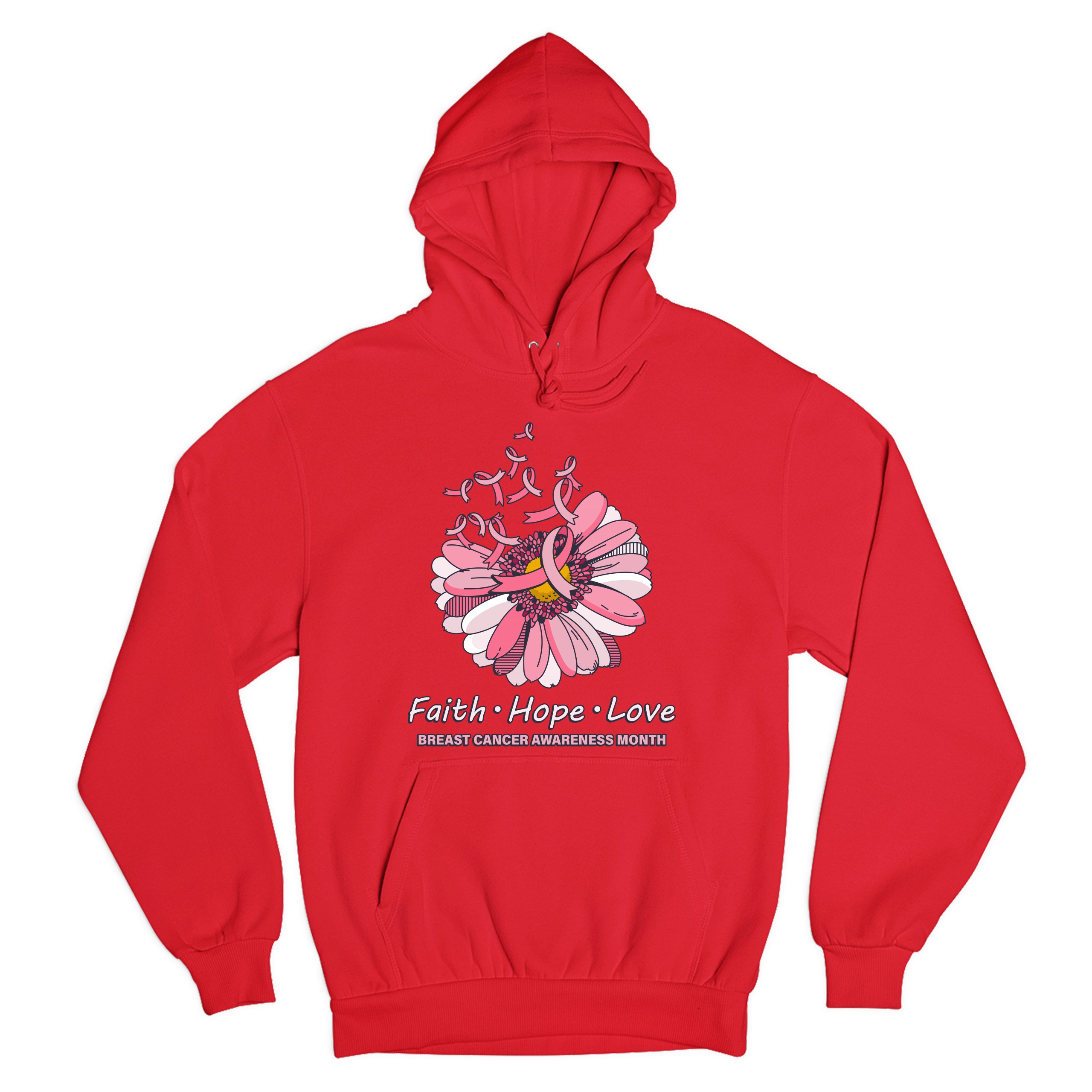 Faith Hope Love Sweatshirt Breast Cancer Awareness Month Ribbon Flower Hoodie - Picture 22 of 36
