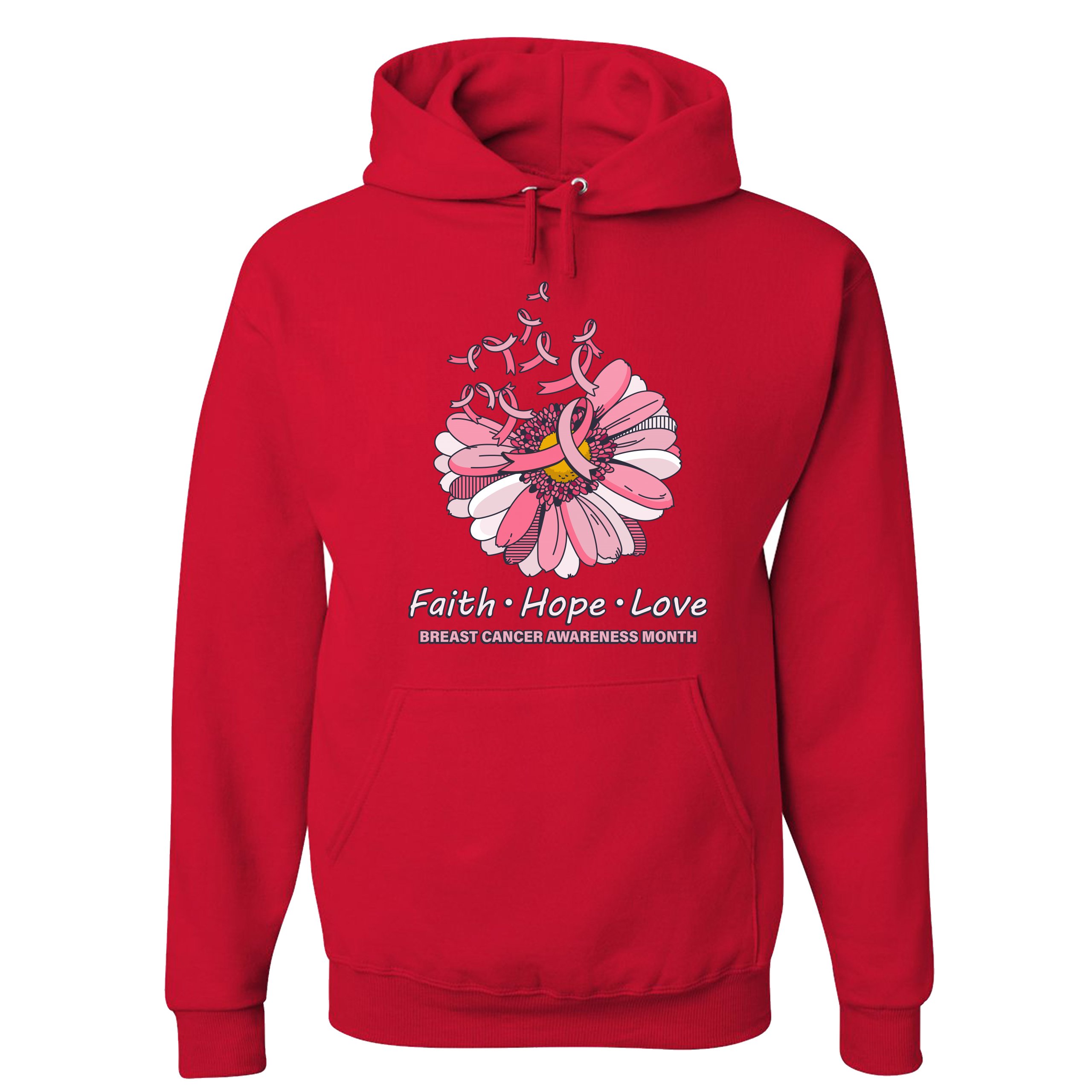Faith Hope Love Sweatshirt Breast Cancer Awareness Month Ribbon Flower Hoodie - Picture 23 of 36
