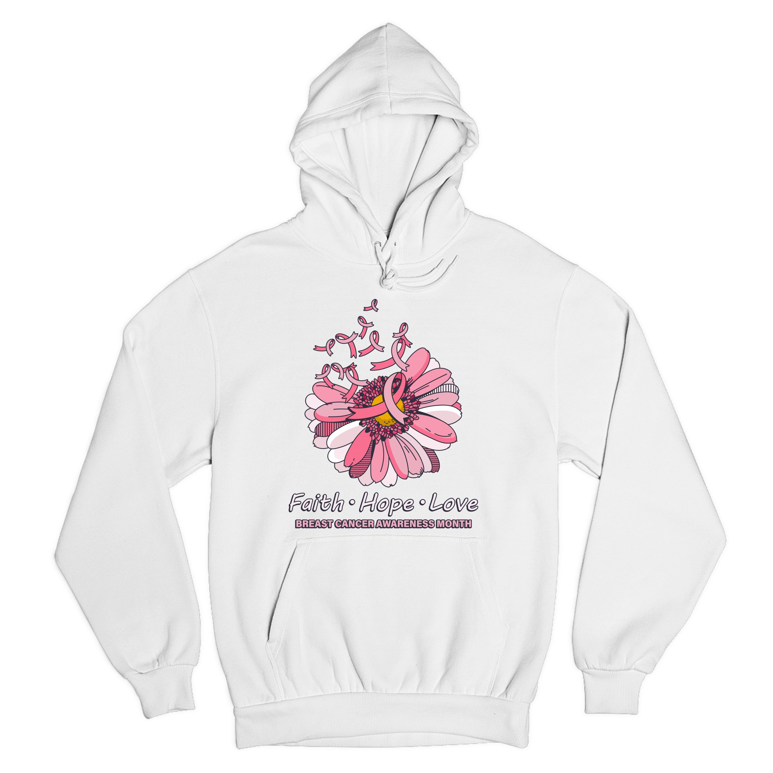Faith Hope Love Sweatshirt Breast Cancer Awareness Month Ribbon Flower Hoodie - Picture 2 of 36
