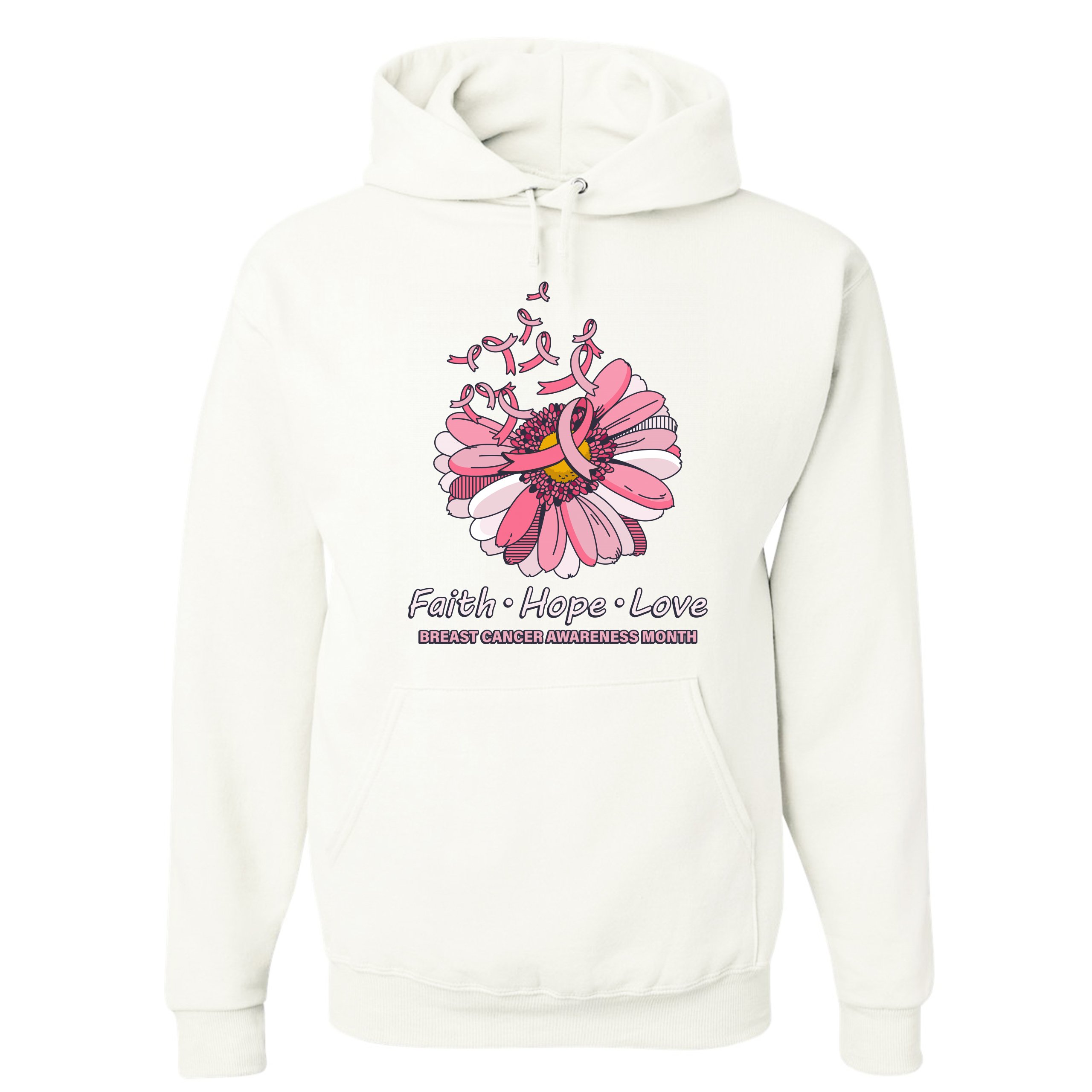 Faith Hope Love Sweatshirt Breast Cancer Awareness Month Ribbon Flower Hoodie - Picture 3 of 36
