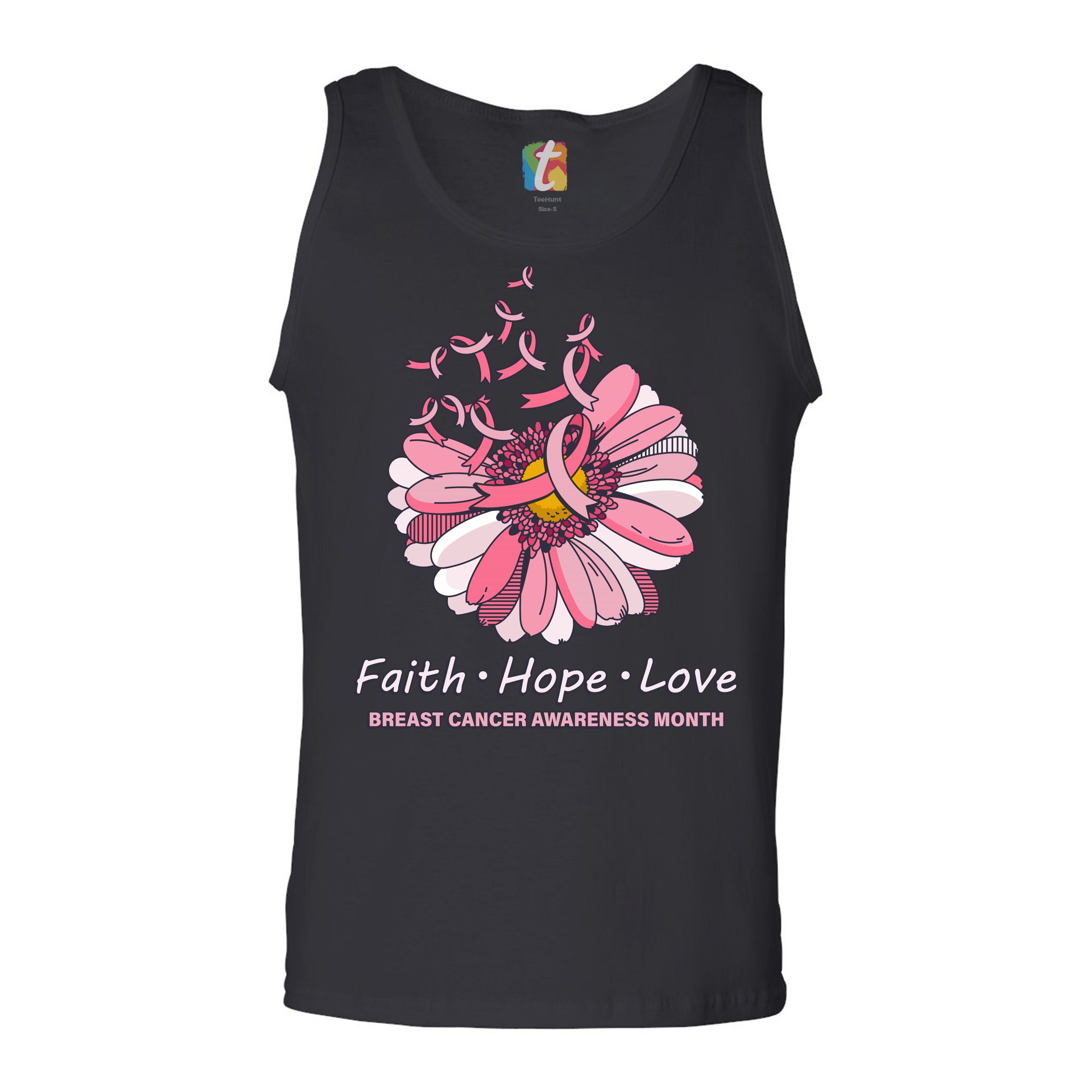 Faith Hope Love Tank Top Breast Cancer Awareness Month Ribbon Flower Men's Top - Picture 7 of 25