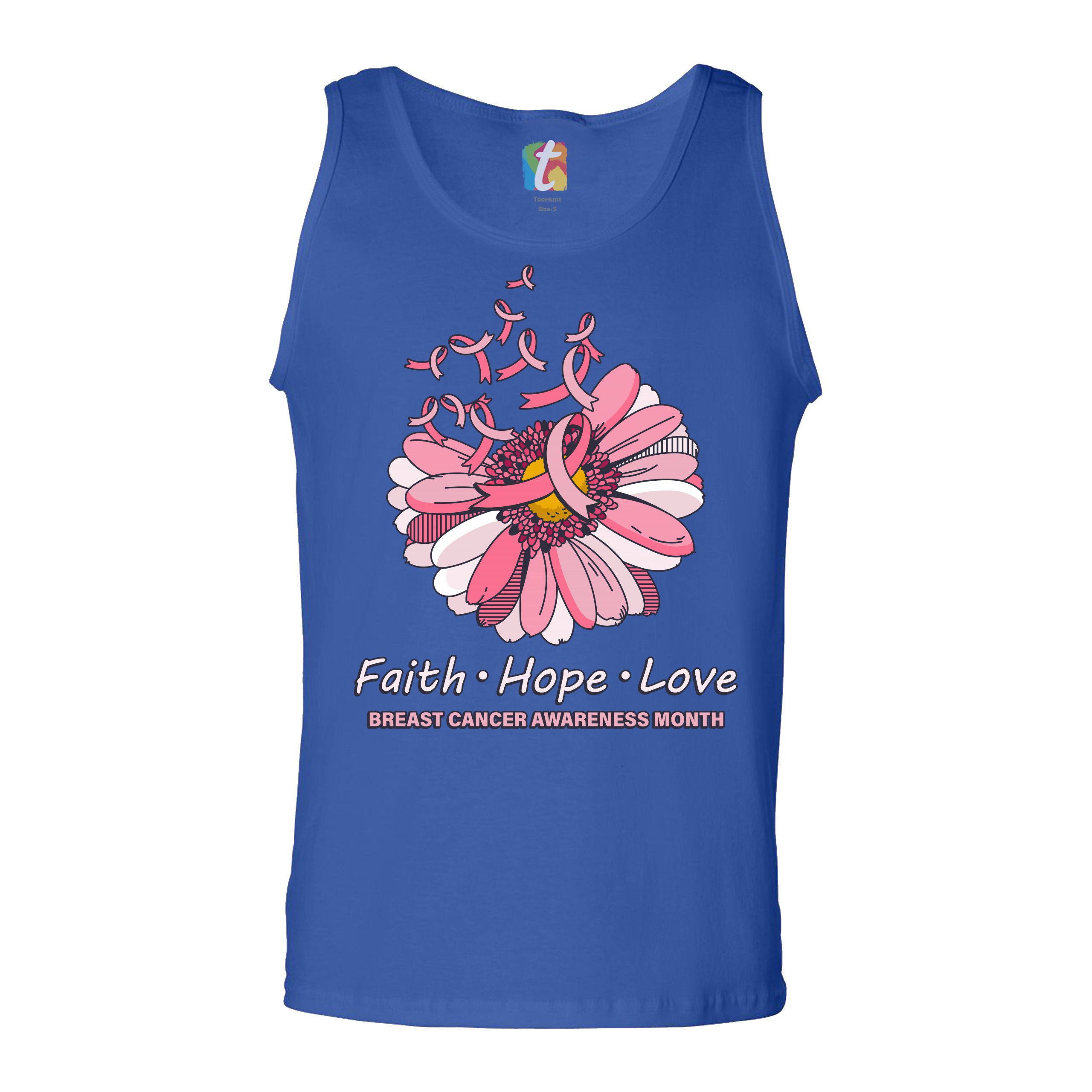Faith Hope Love Tank Top Breast Cancer Awareness Month Ribbon Flower Men's Top - Picture 23 of 25
