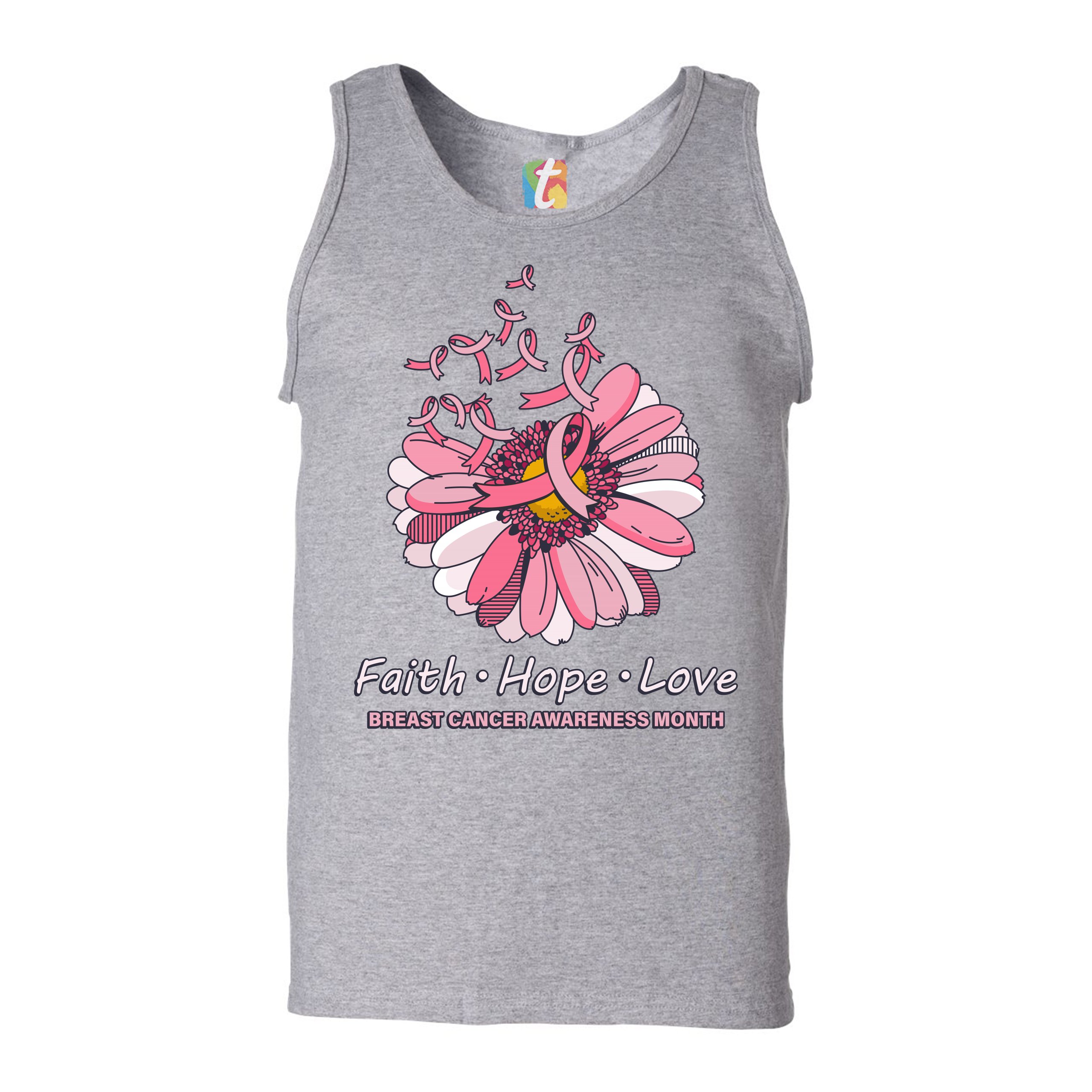 Faith Hope Love Tank Top Breast Cancer Awareness Month Ribbon Flower Men's Top - Picture 11 of 25