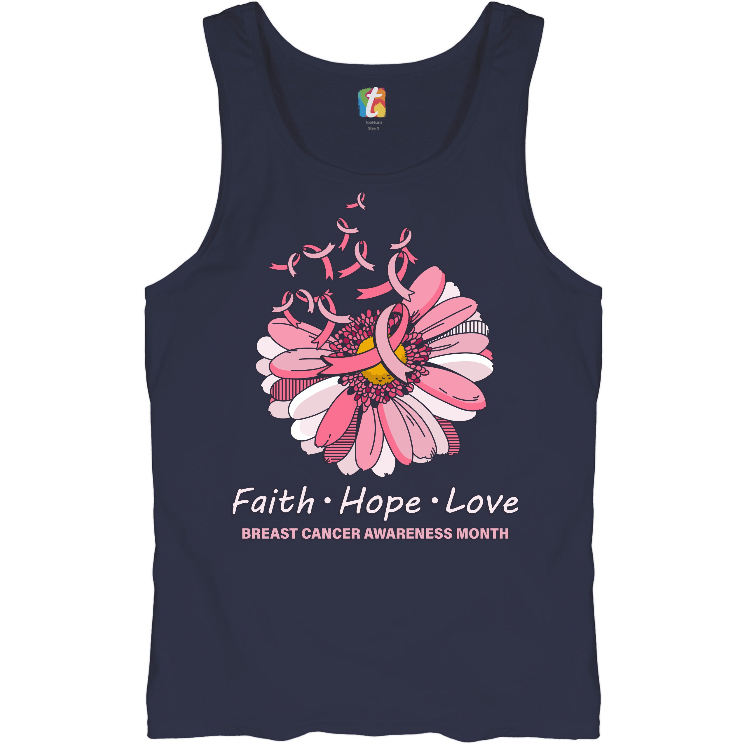Faith Hope Love Tank Top Breast Cancer Awareness Month Ribbon Flower Men's Top - Picture 18 of 25