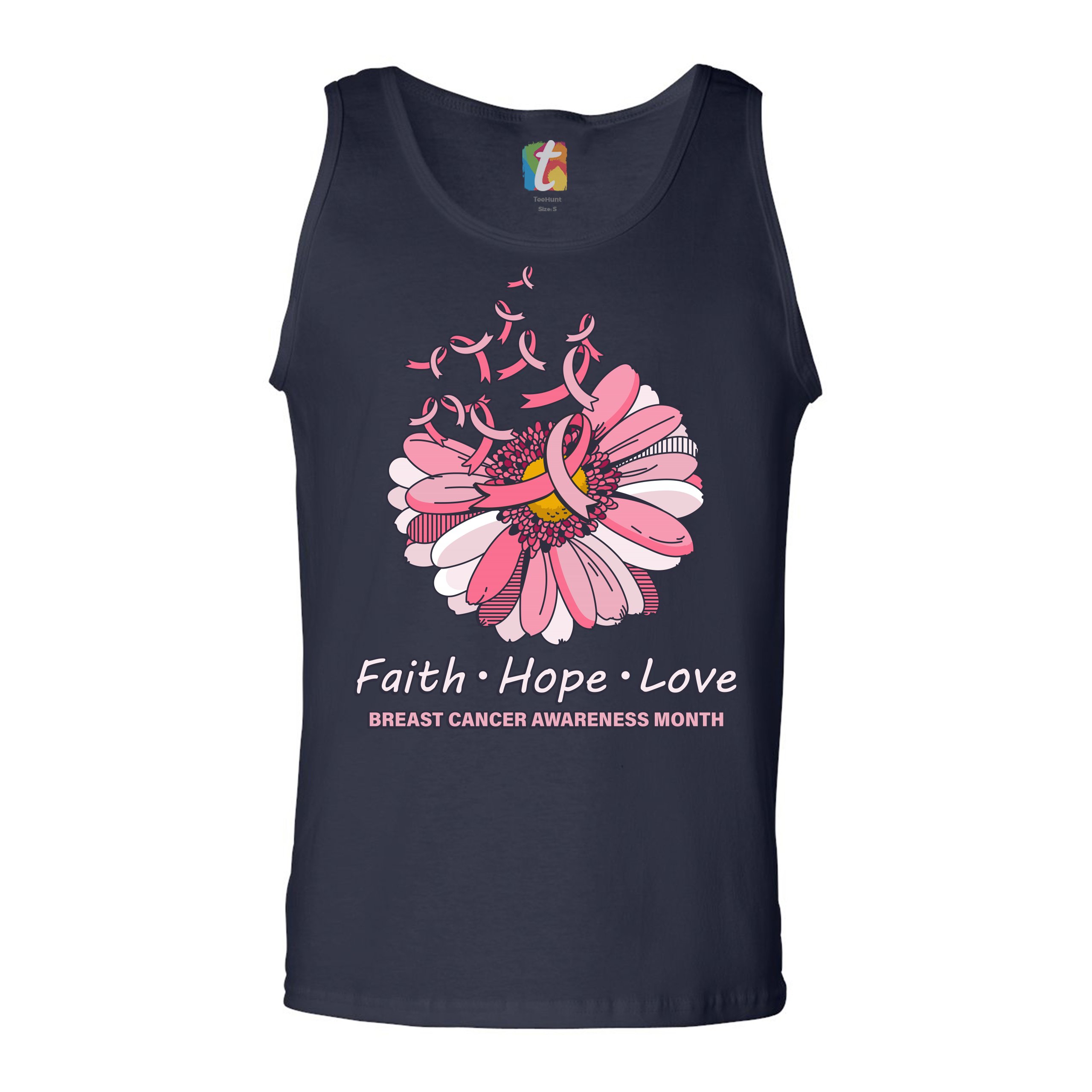 Faith Hope Love Tank Top Breast Cancer Awareness Month Ribbon Flower Men's Top - Picture 19 of 25