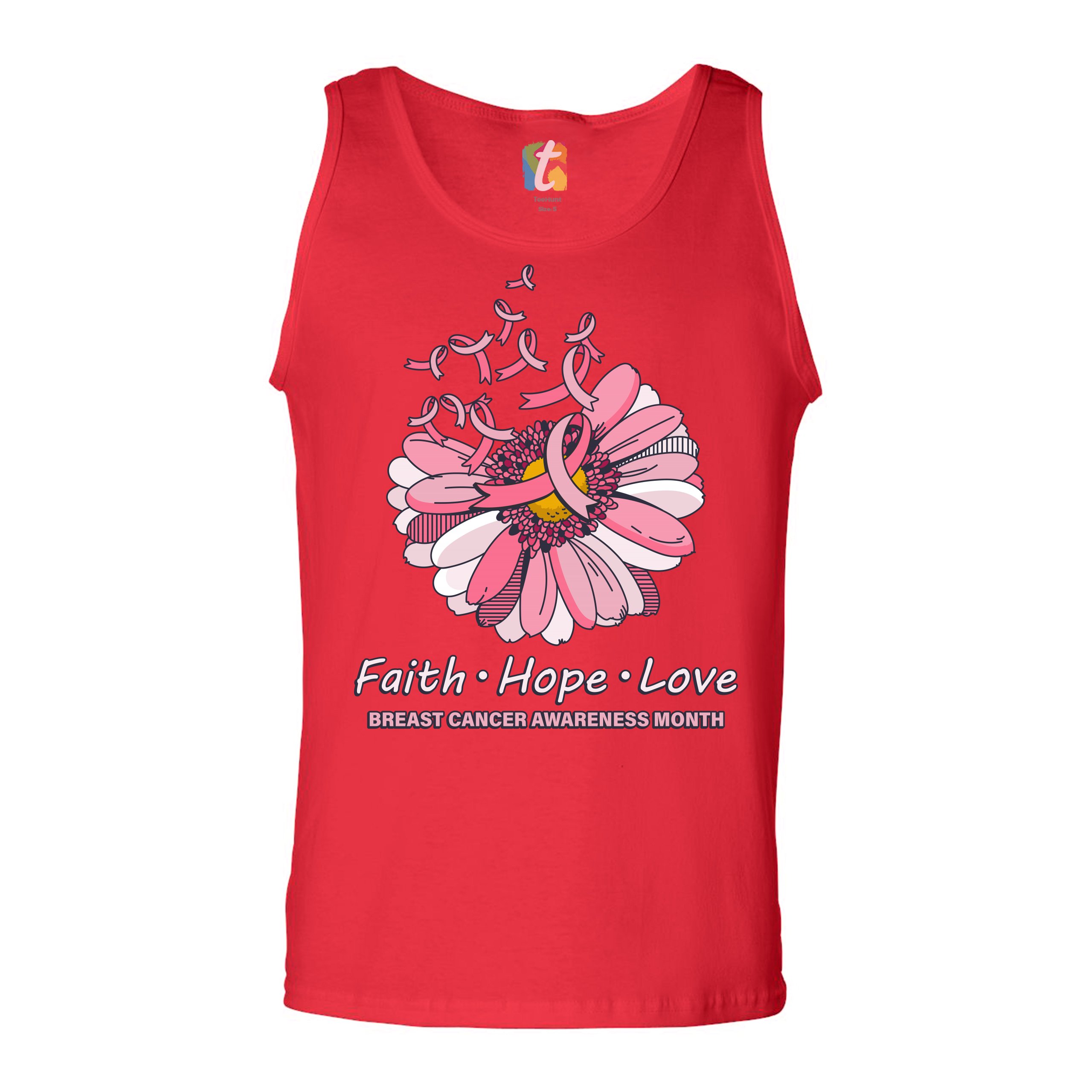 Faith Hope Love Tank Top Breast Cancer Awareness Month Ribbon Flower Men's Top - Picture 15 of 25